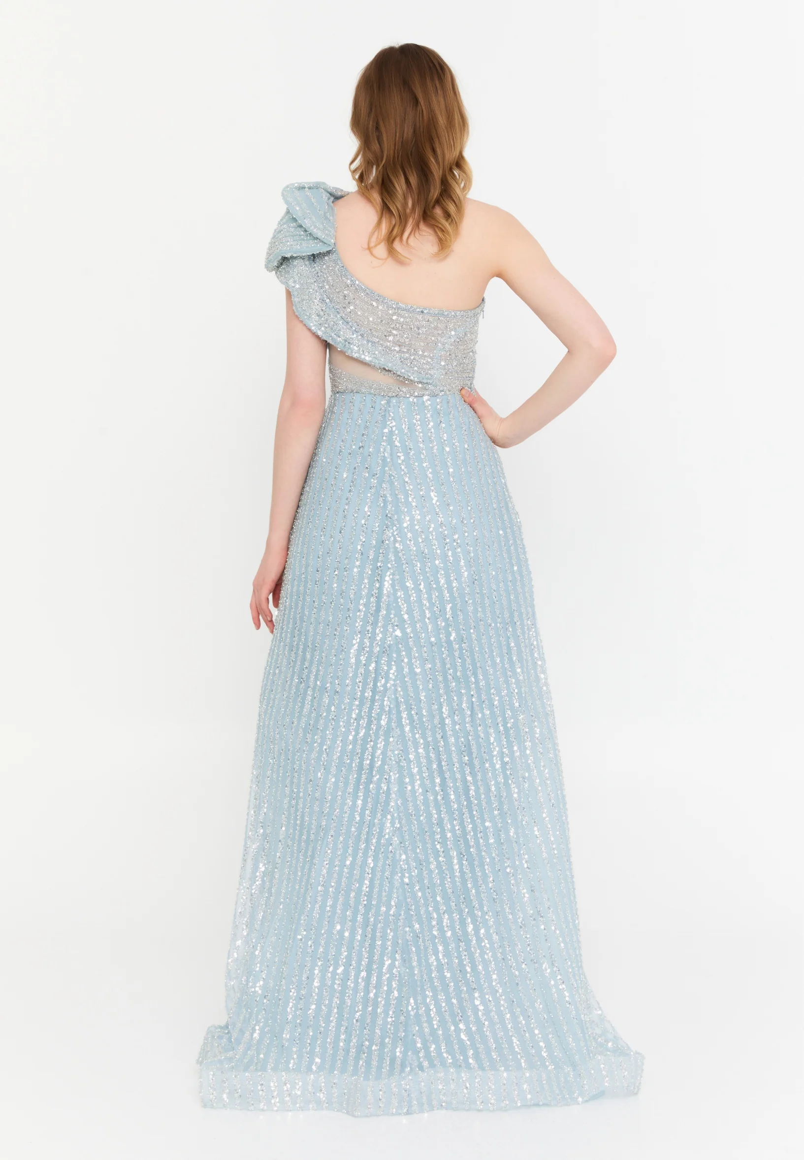 One Shoulder Maxi Tulle Mermaid Regular Wedding Guest Dress mtc1119 - Image 2