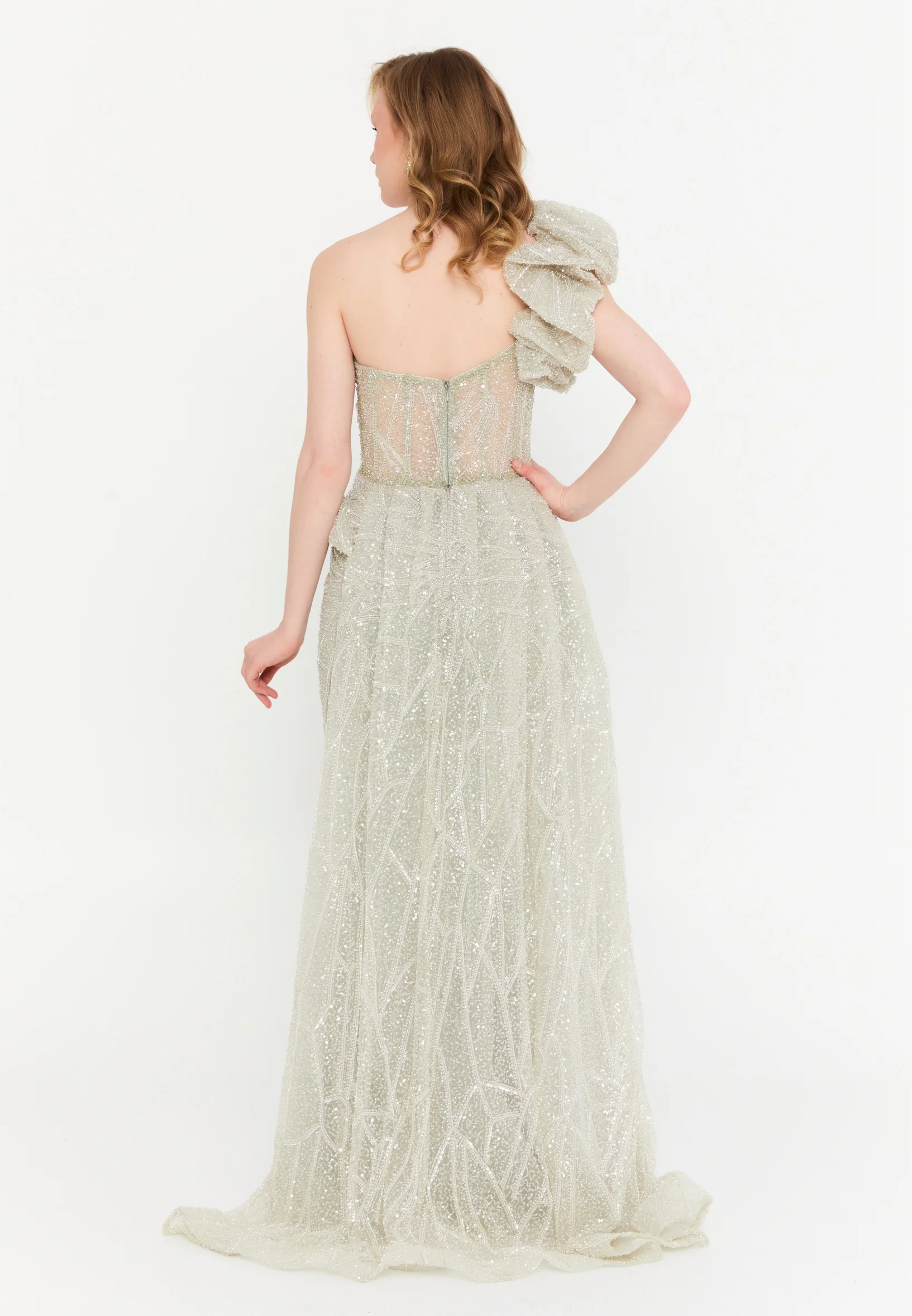 One Shoulder Maxi Tulle Mermaid Regular Wedding Guest Dress mtc1121 - Image 6