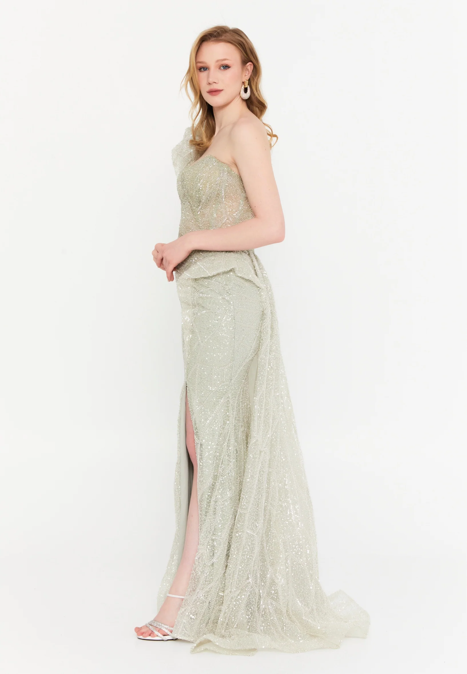 One Shoulder Maxi Tulle Mermaid Regular Wedding Guest Dress mtc1121 - Image 7
