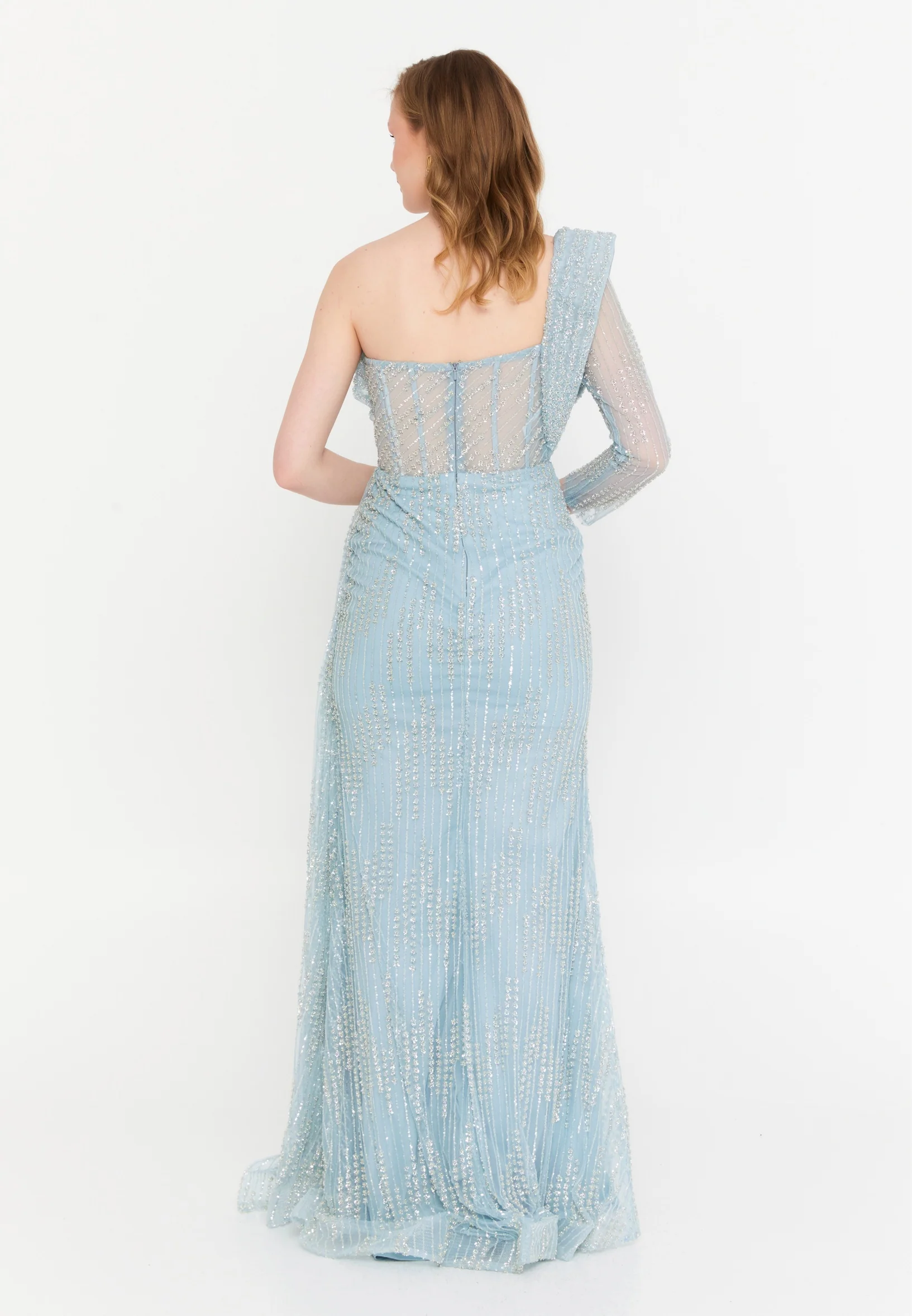One Shoulder Maxi Tulle Mermaid Regular Wedding Guest Dress mtc1122 - Image 2