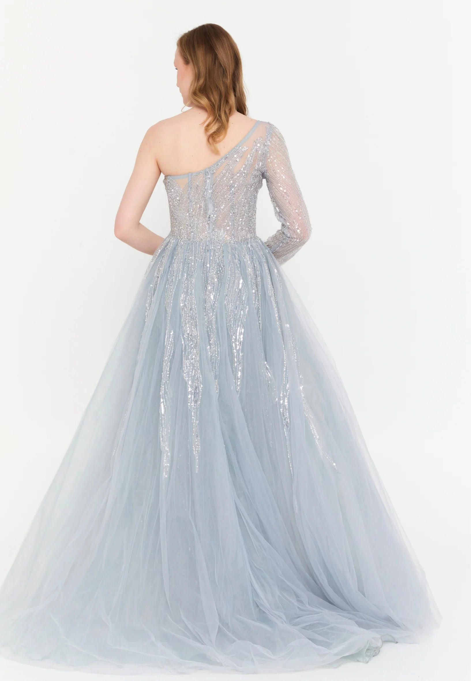 One Shoulder Maxi Tulle Mermaid Regular Wedding Guest Dress mtc1126 - Image 2