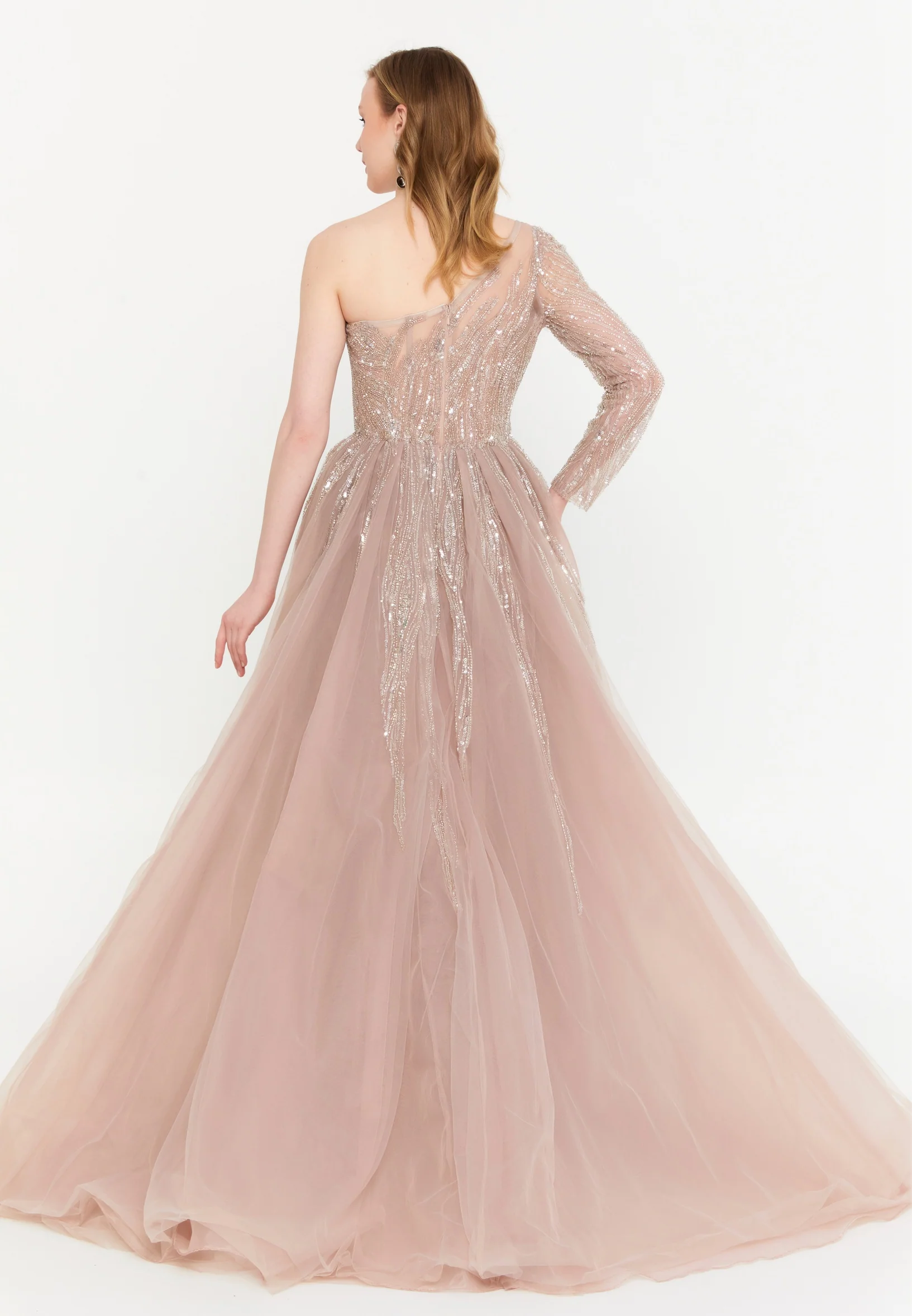 One Shoulder Maxi Tulle Mermaid Regular Wedding Guest Dress mtc1126 - Image 6