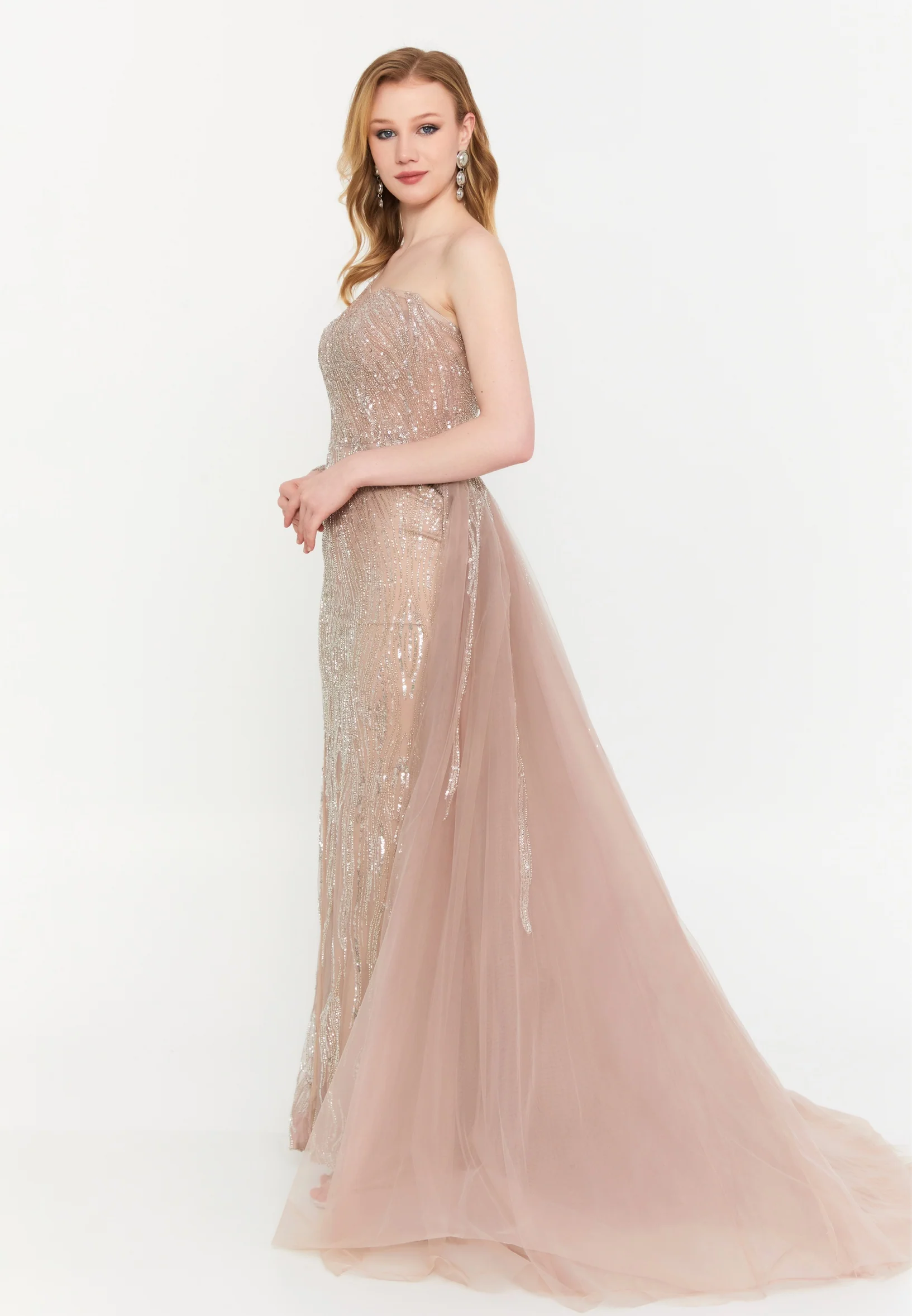 One Shoulder Maxi Tulle Mermaid Regular Wedding Guest Dress mtc1126 - Image 7