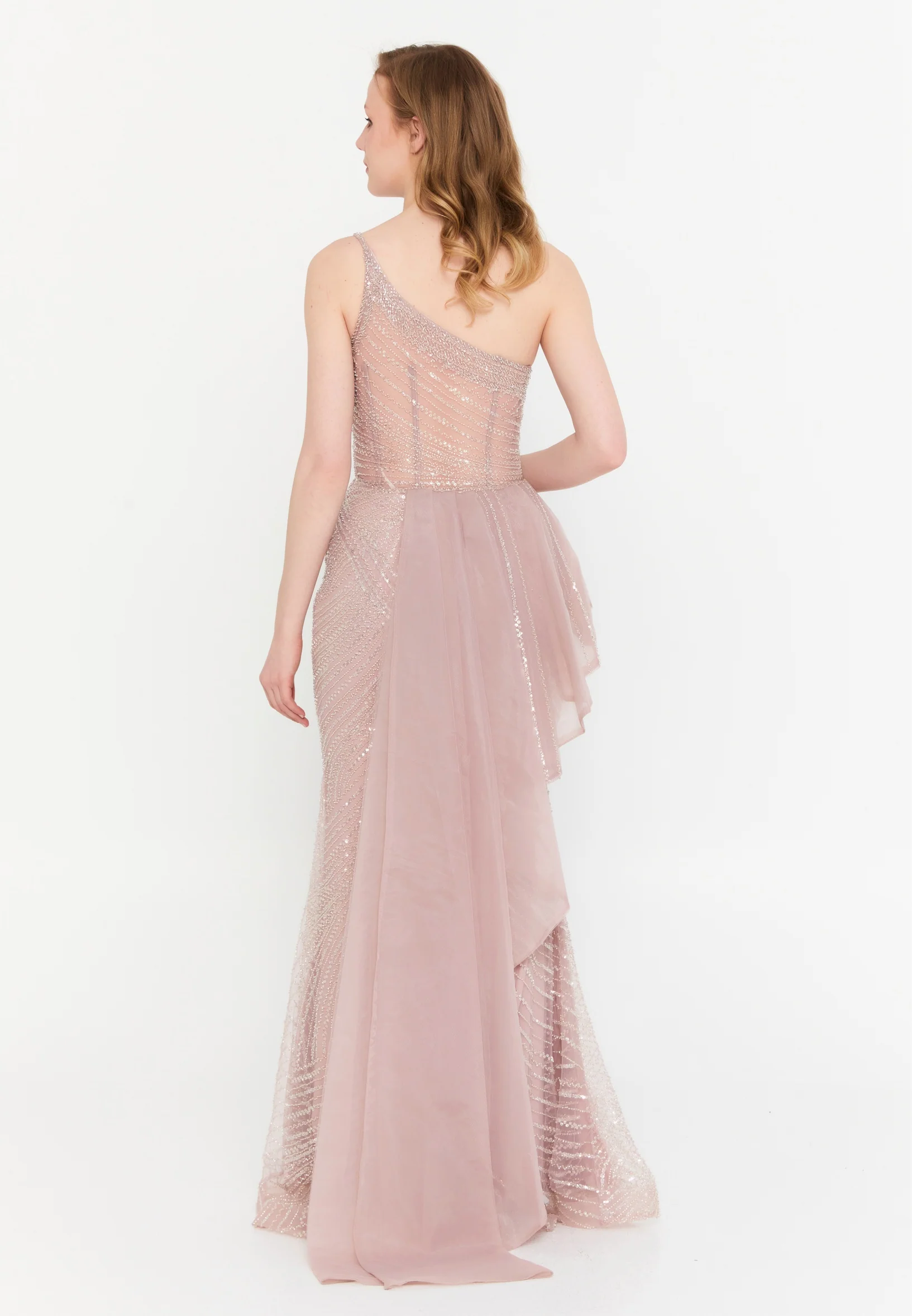 One Shoulder Maxi Tulle Mermaid Regular Wedding Guest Dress mtc1128 - Image 6