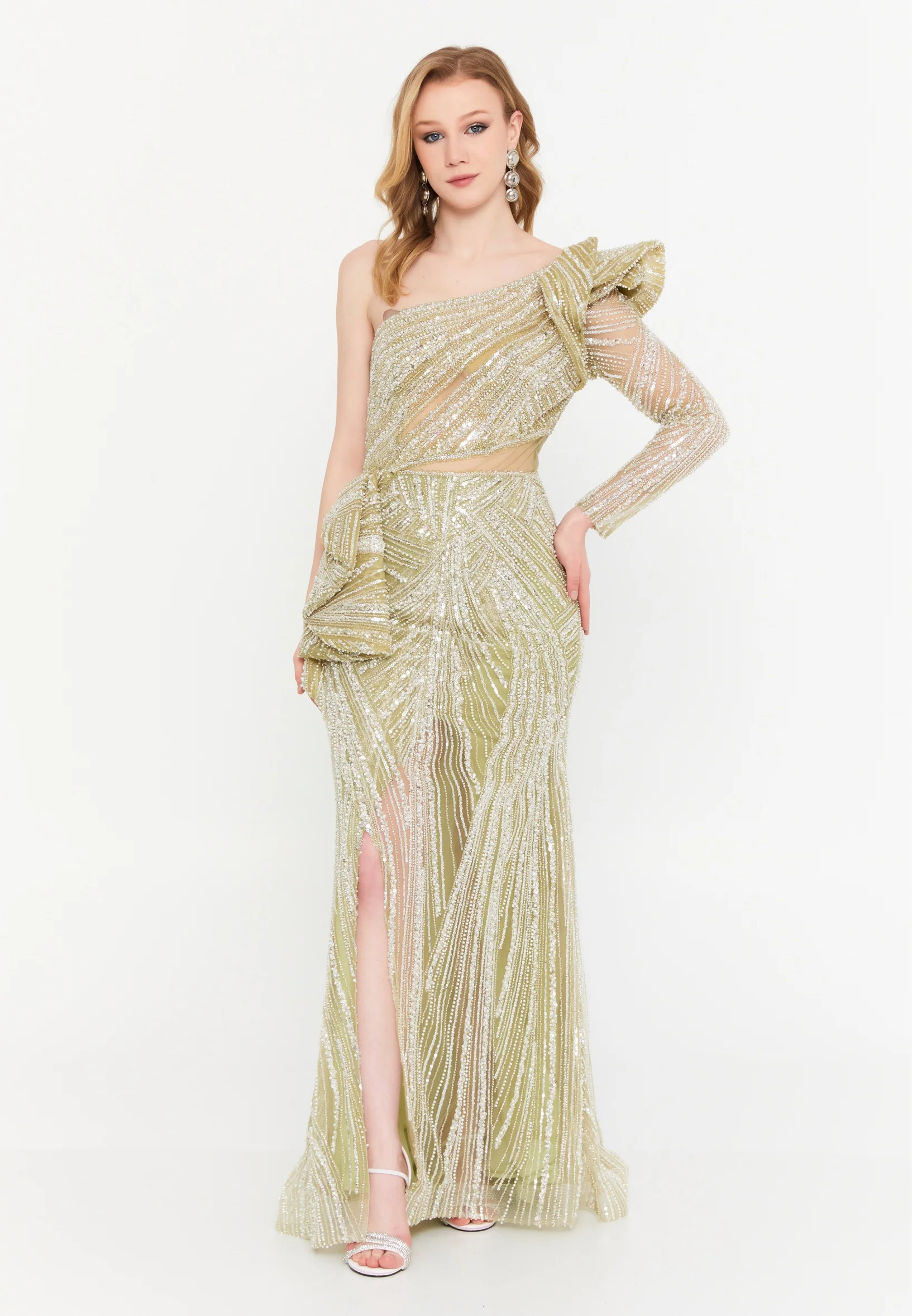 One Shoulder Maxi Tulle Mermaid Regular Wedding Guest Dress mtc1132 - Image 5