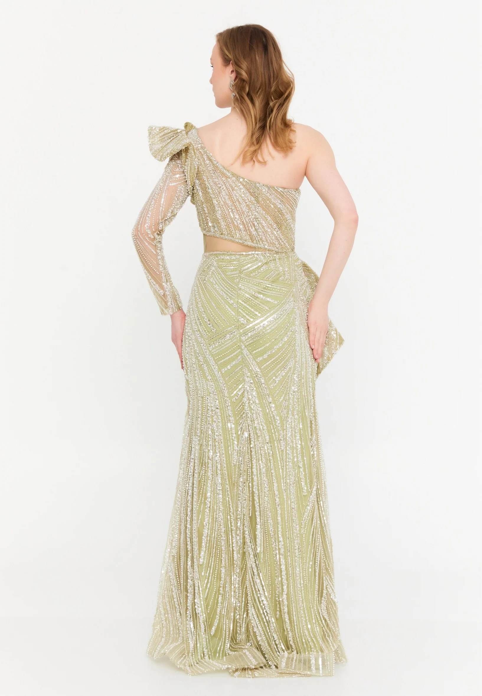 One Shoulder Maxi Tulle Mermaid Regular Wedding Guest Dress mtc1132 - Image 6