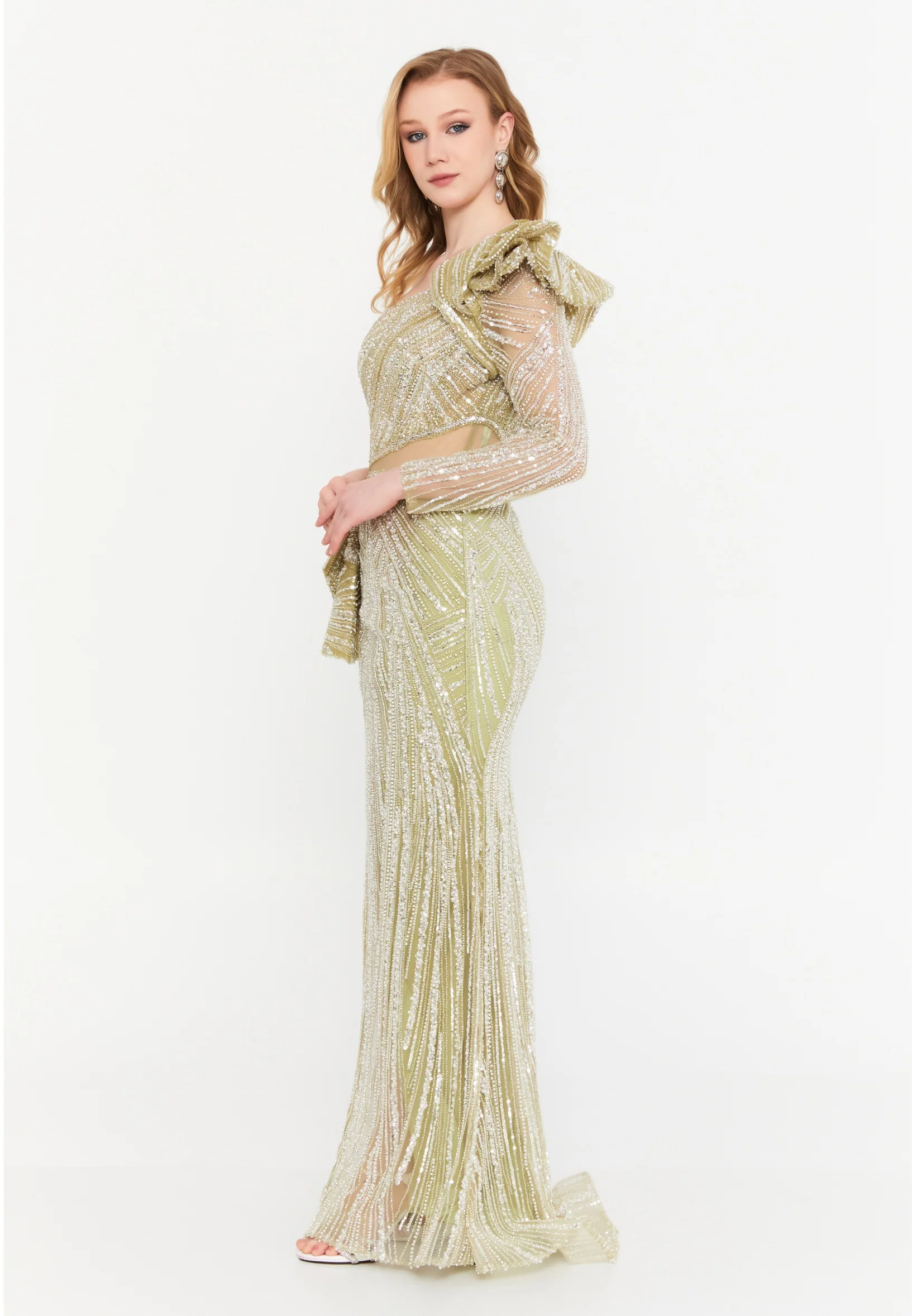 One Shoulder Maxi Tulle Mermaid Regular Wedding Guest Dress mtc1132 - Image 7