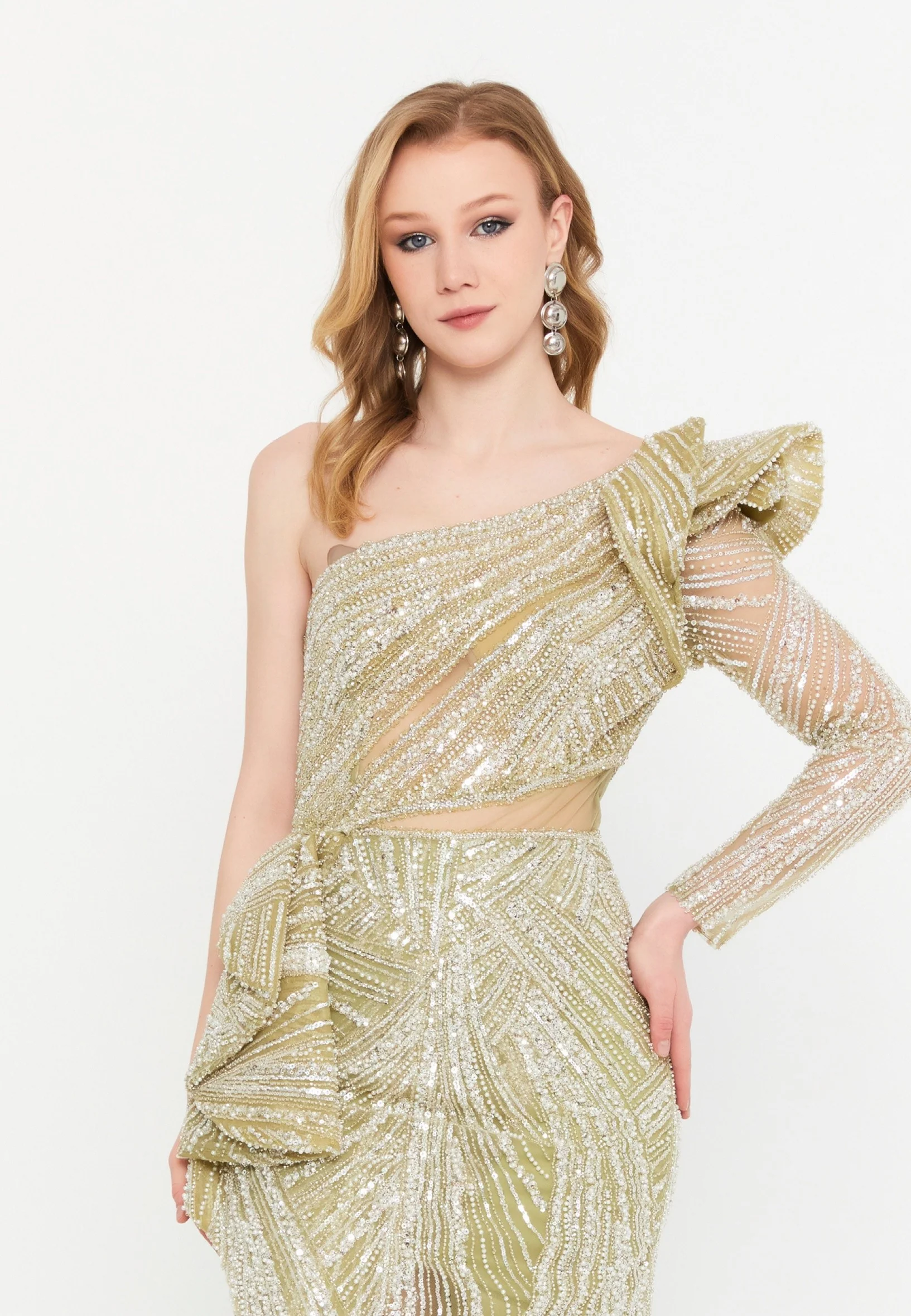 One Shoulder Maxi Tulle Mermaid Regular Wedding Guest Dress mtc1132 - Image 8