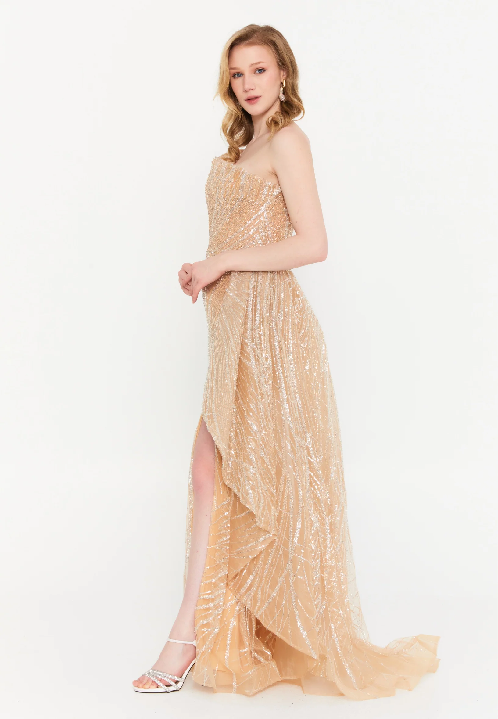One Shoulder Maxi Tulle Mermaid Regular Wedding Guest Dress mtc1133 - Image 3