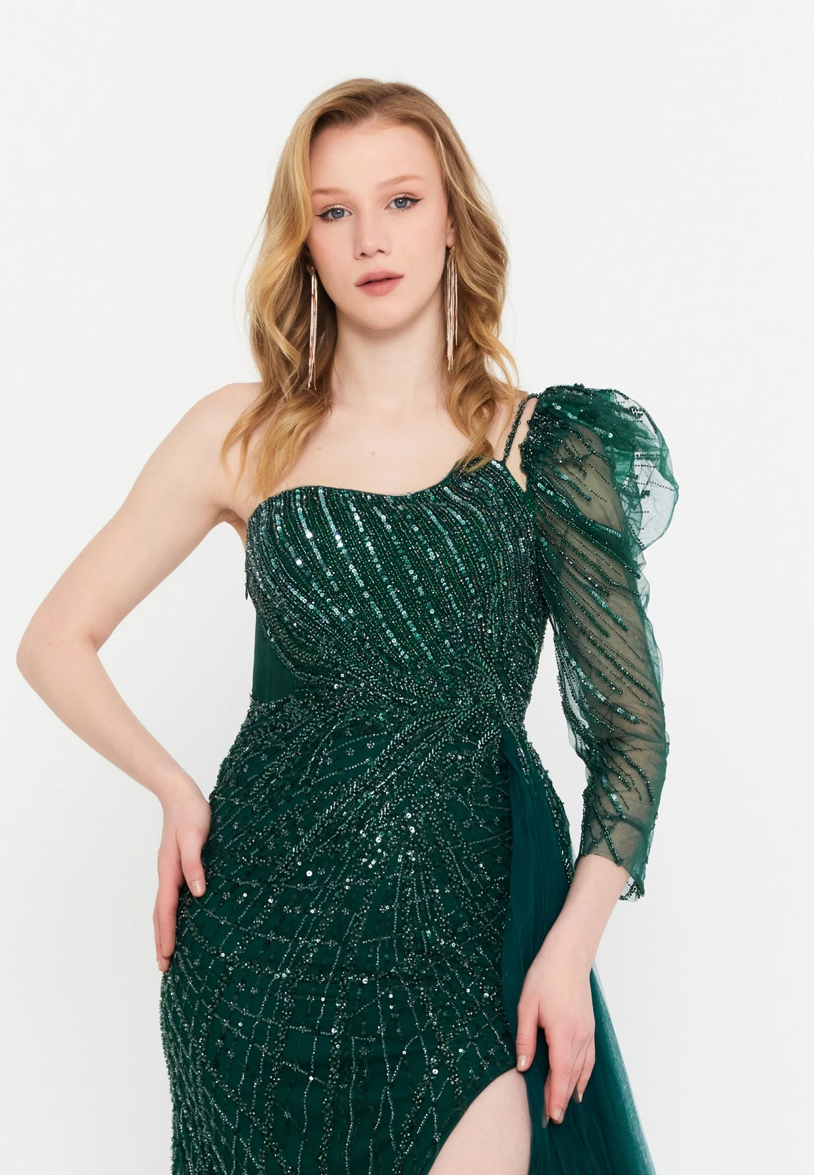One Shoulder Maxi Tulle Mermaid Regular Wedding Guest Dress mtc2601 - Image 4
