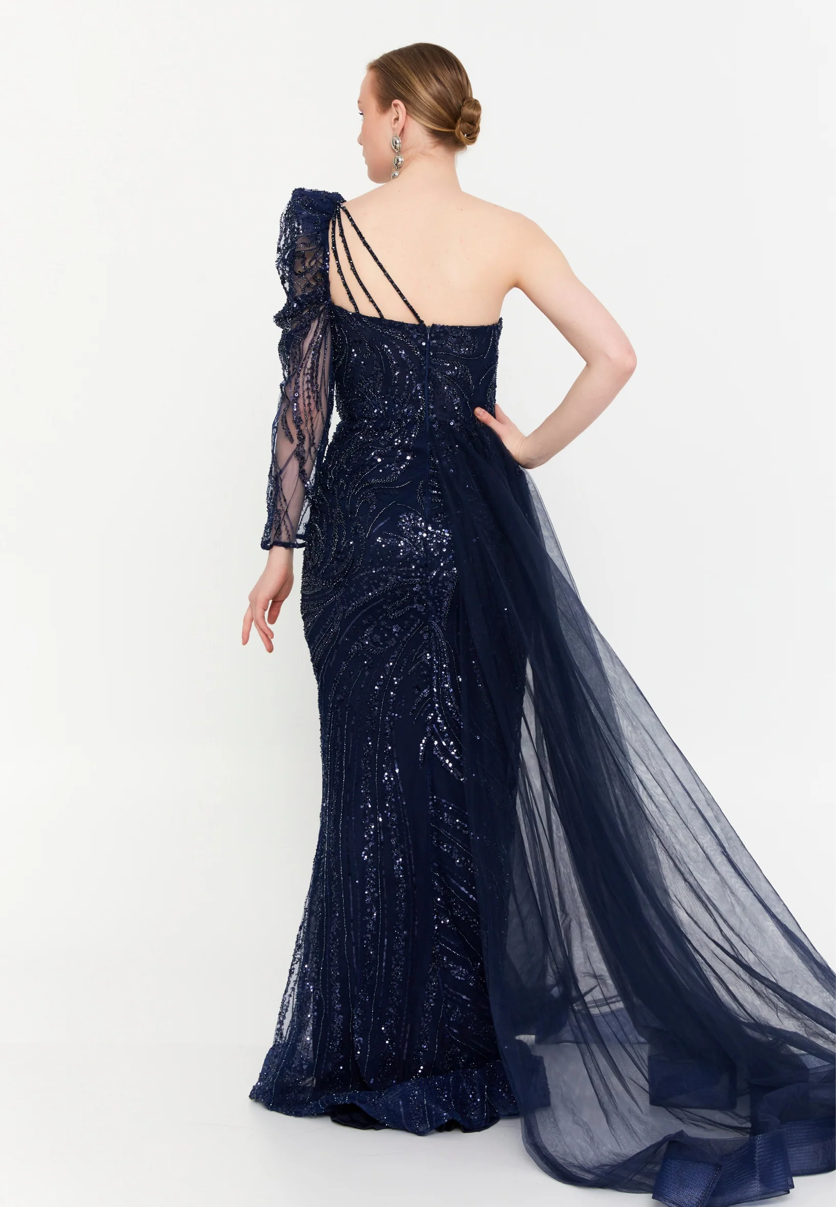 One Shoulder Maxi Tulle Mermaid Regular Wedding Guest Dress mtc2612 - Image 2