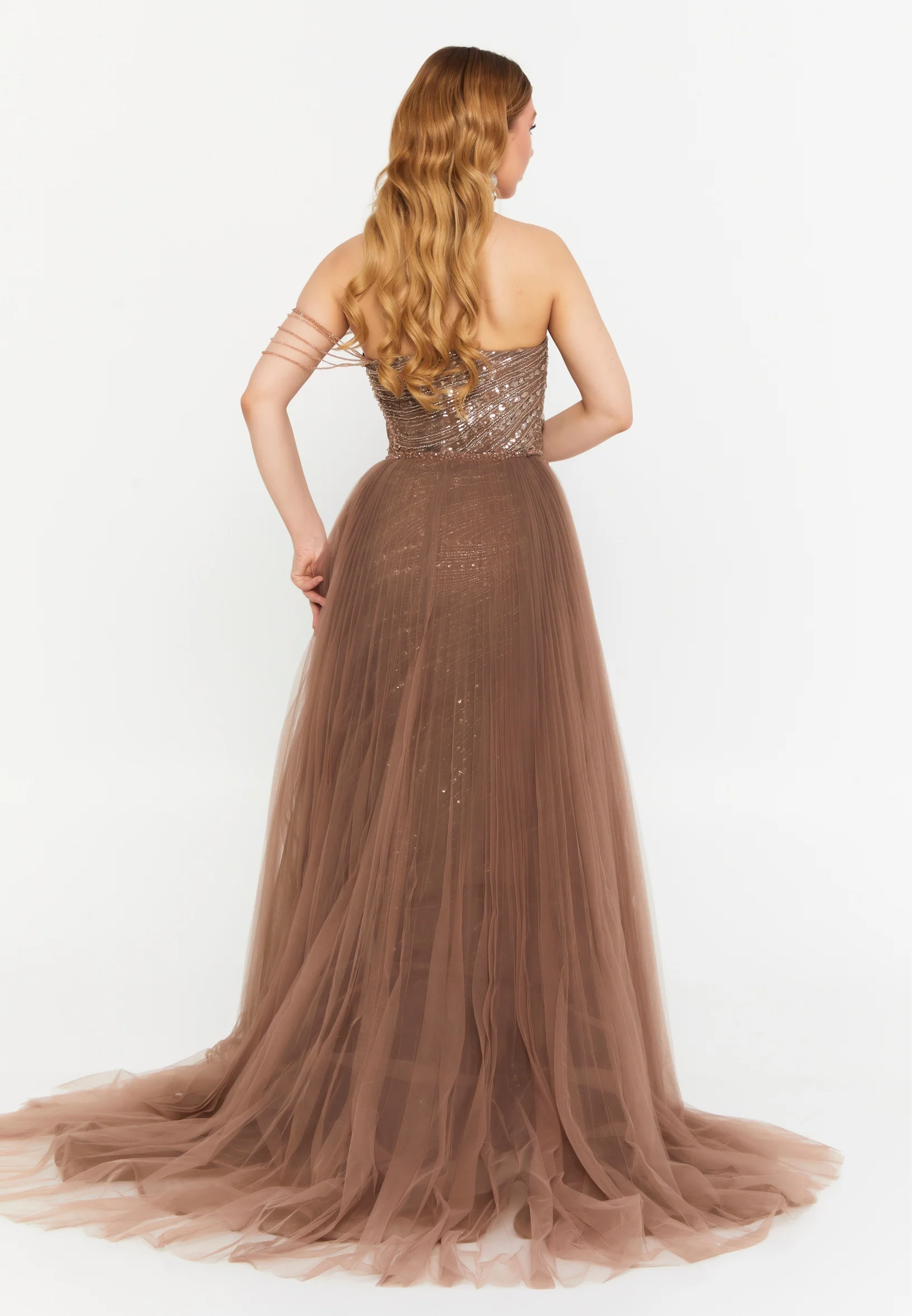 One Shoulder Maxi Tulle Mermaid Regular Wedding Guest Dress mtc2613 - Image 2