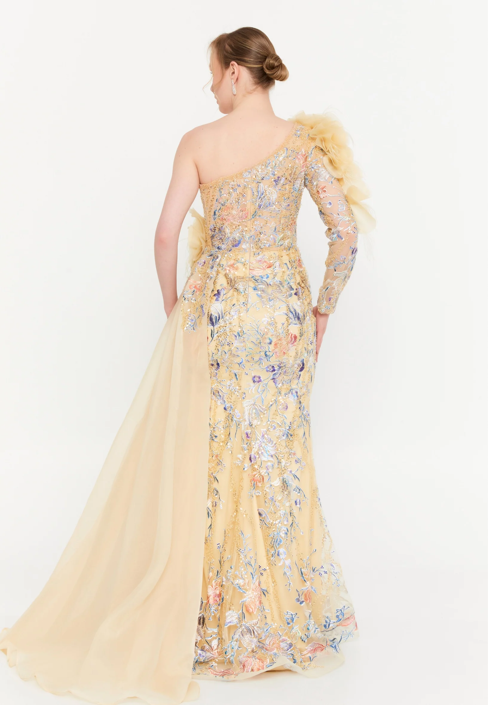 One Shoulder Maxi Tulle Mermaid Regular Wedding Guest Dress mtchs23018k - Image 2