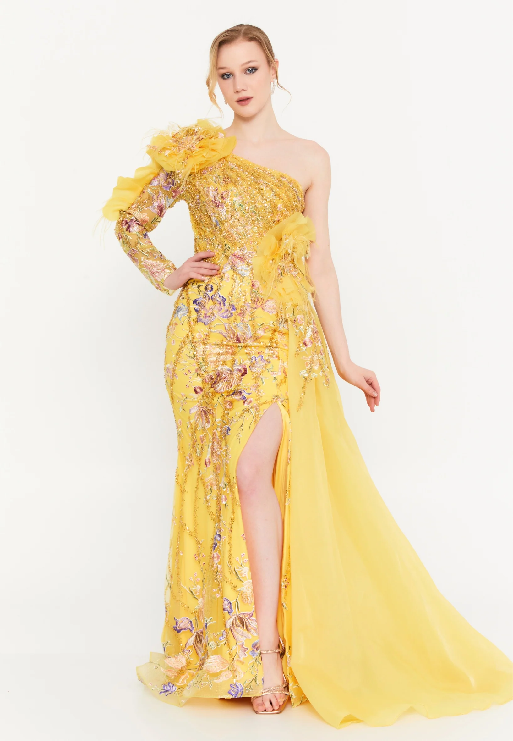 One Shoulder Maxi Tulle Mermaid Regular Wedding Guest Dress mtchs23018k - Image 9