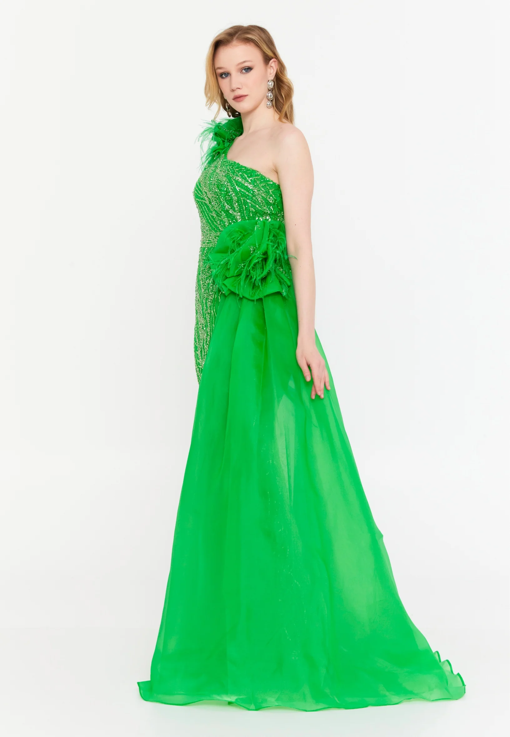 One Shoulder Maxi Tulle Mermaid Regular Wedding Guest Dress mtcy162k - Image 3
