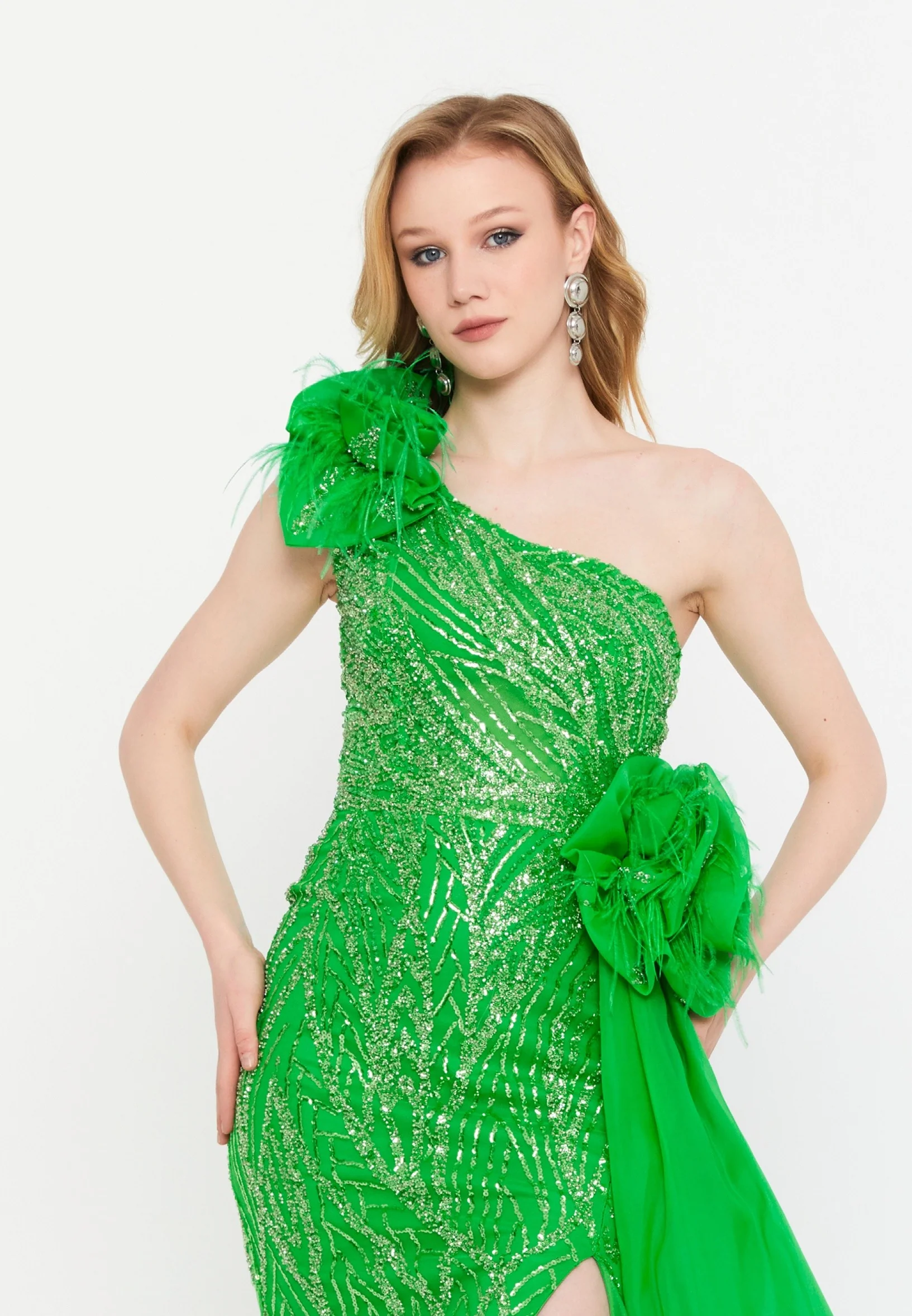 One Shoulder Maxi Tulle Mermaid Regular Wedding Guest Dress mtcy162k - Image 4