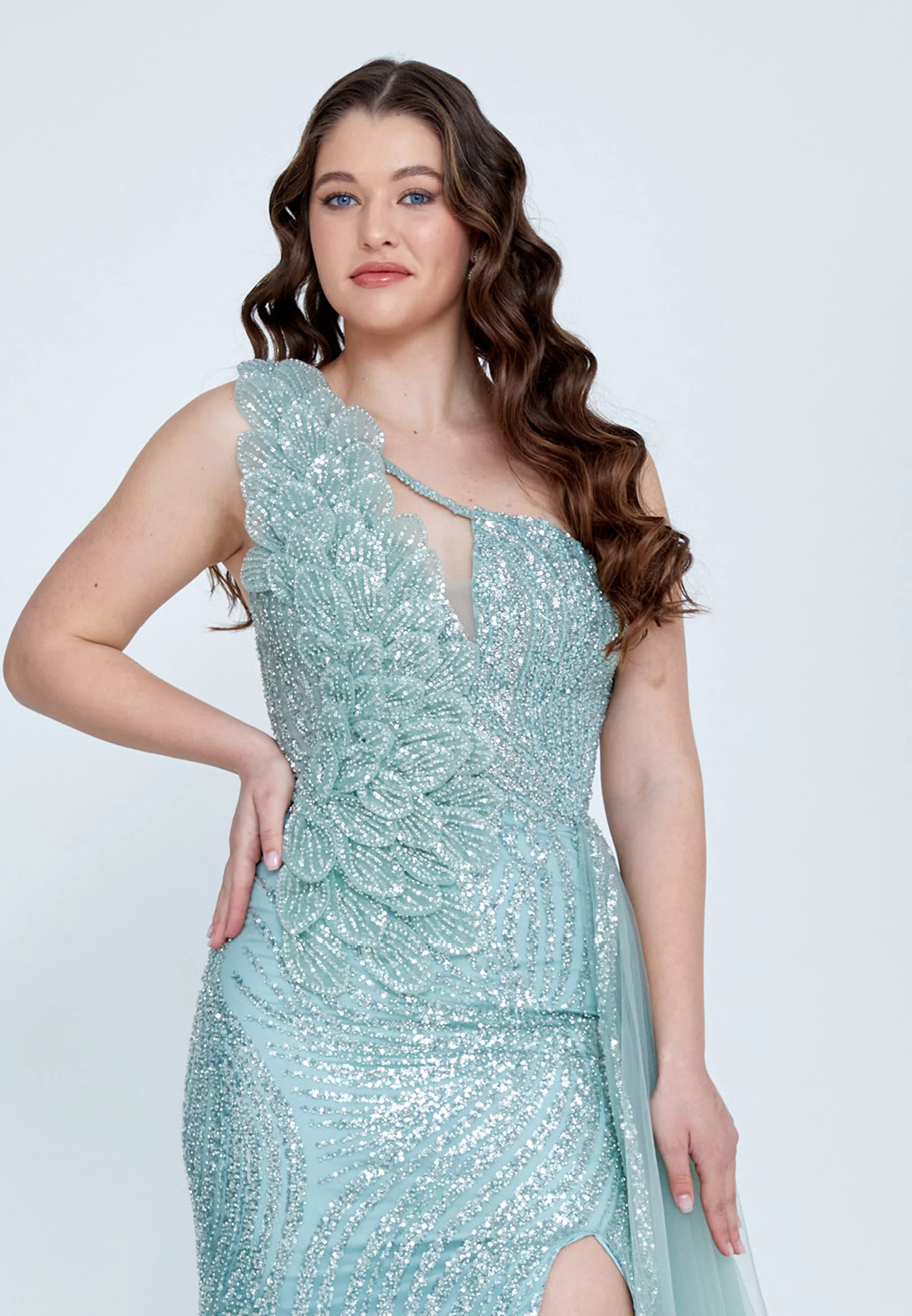 One Shoulder Maxi Tulle Mermaid Regular Wedding Guest Dress mti030105 - Image 8