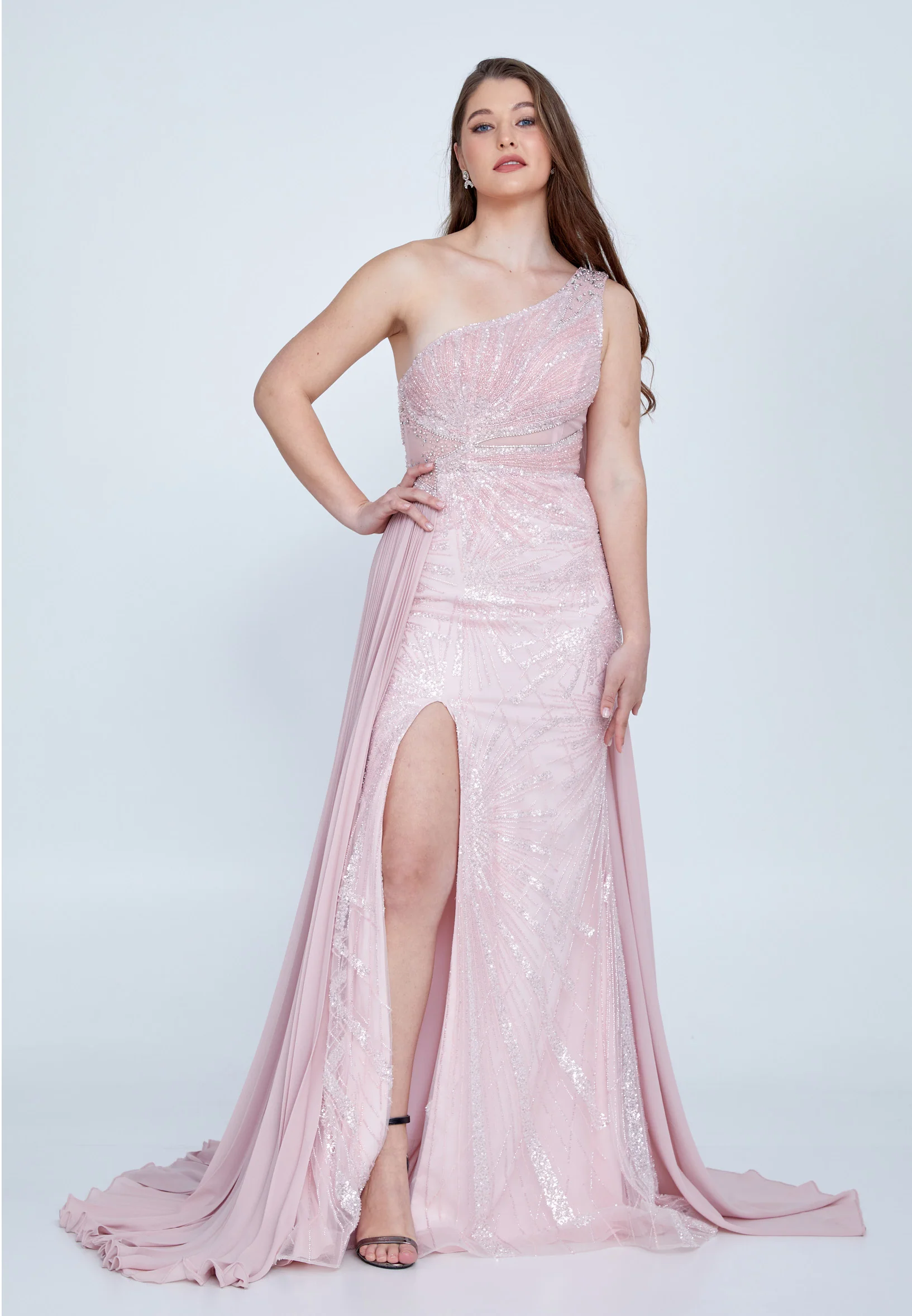 One Shoulder Maxi Tulle Mermaid Regular Wedding Guest Dress mti030106