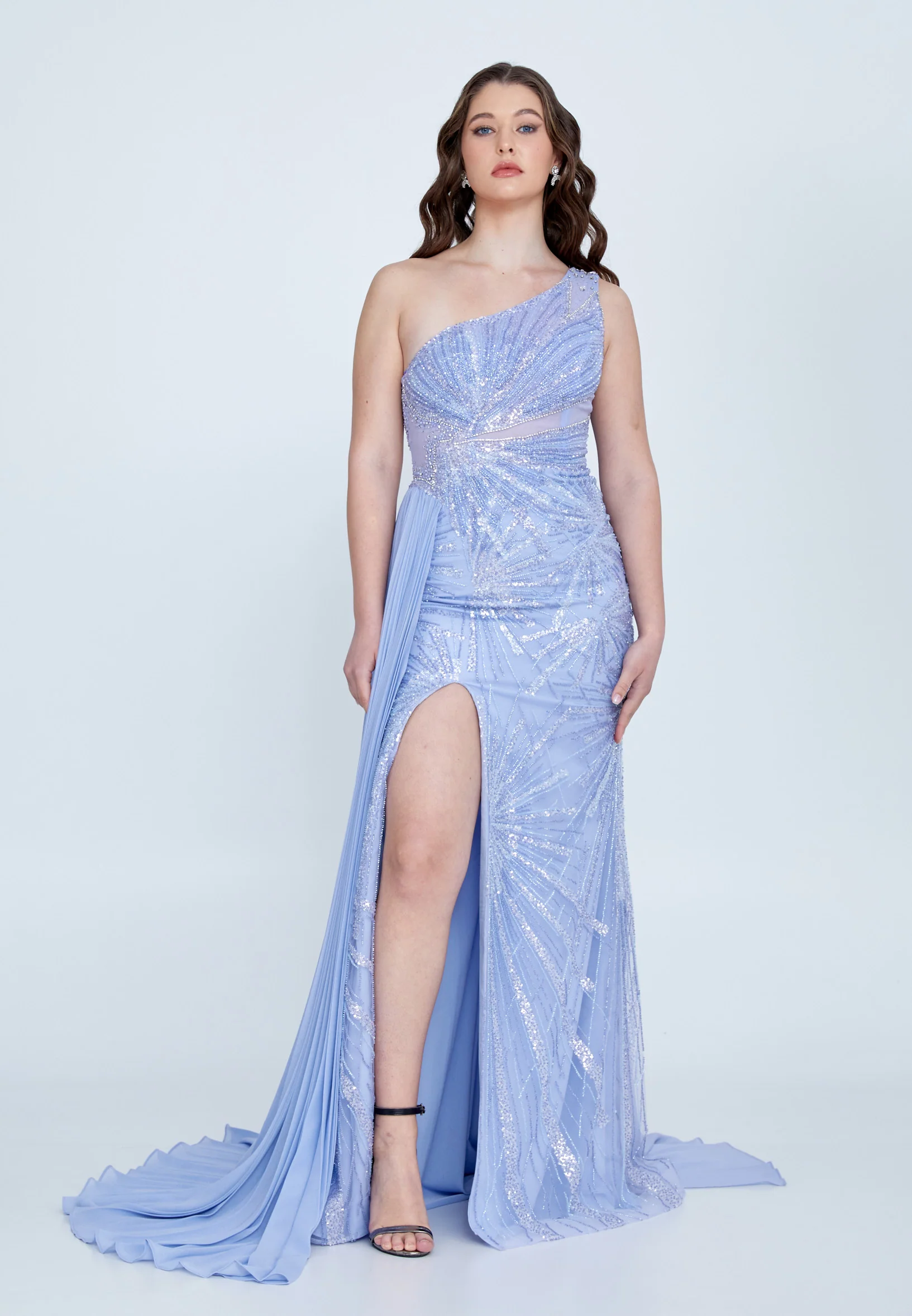 One Shoulder Maxi Tulle Mermaid Regular Wedding Guest Dress mti030106 - Image 5