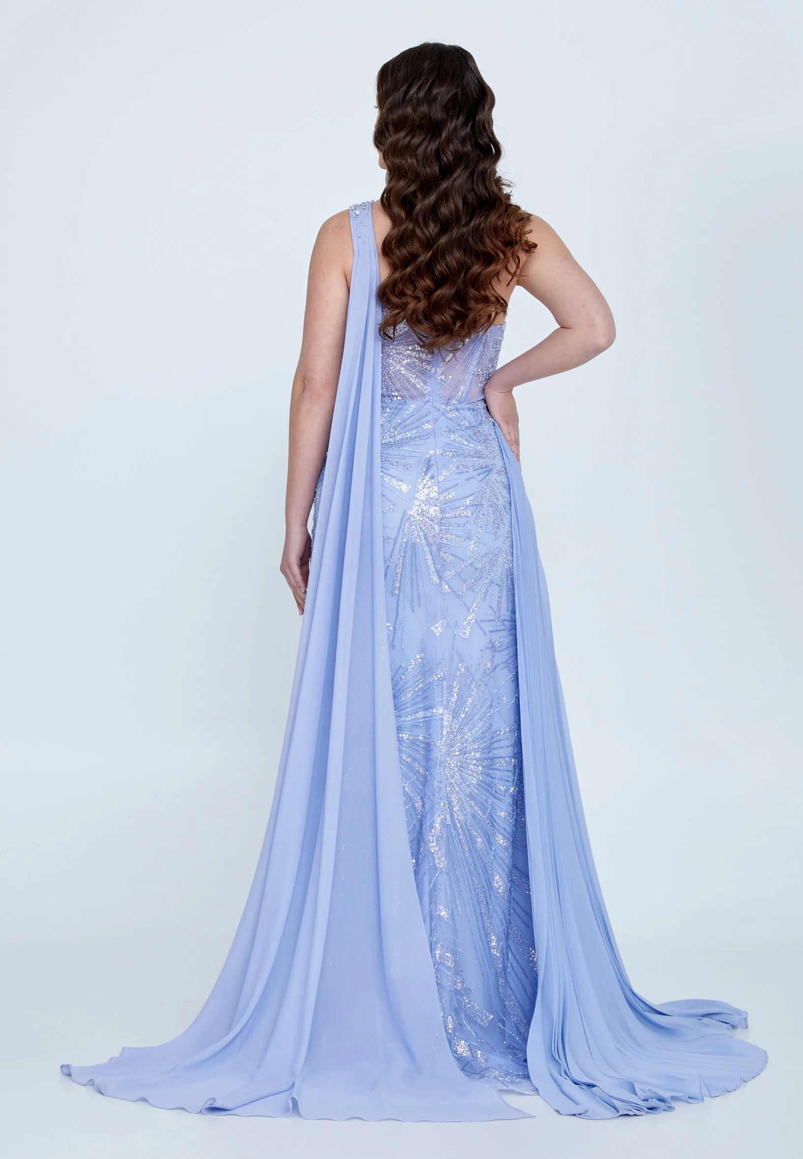 One Shoulder Maxi Tulle Mermaid Regular Wedding Guest Dress mti030106 - Image 6