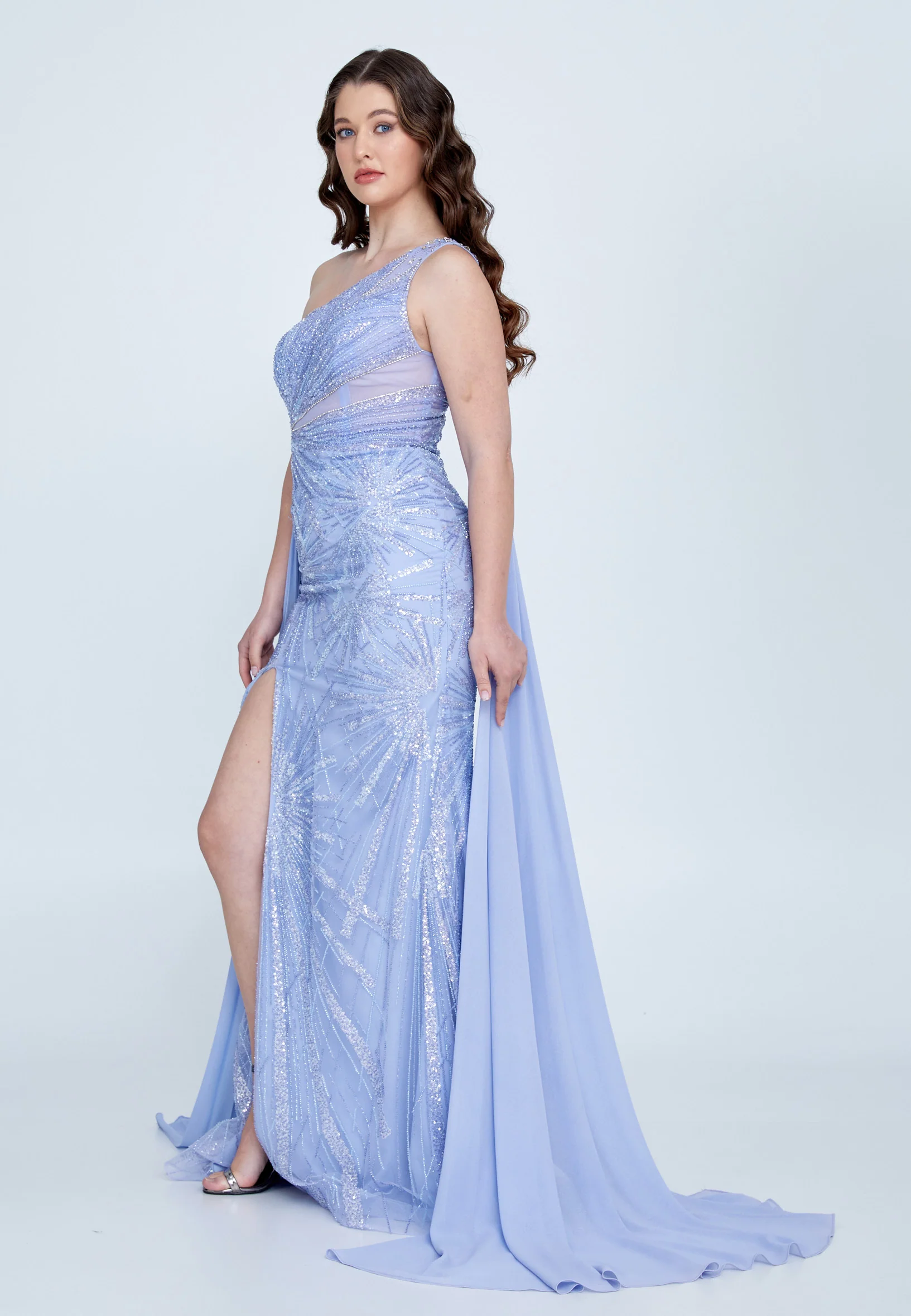 One Shoulder Maxi Tulle Mermaid Regular Wedding Guest Dress mti030106 - Image 7