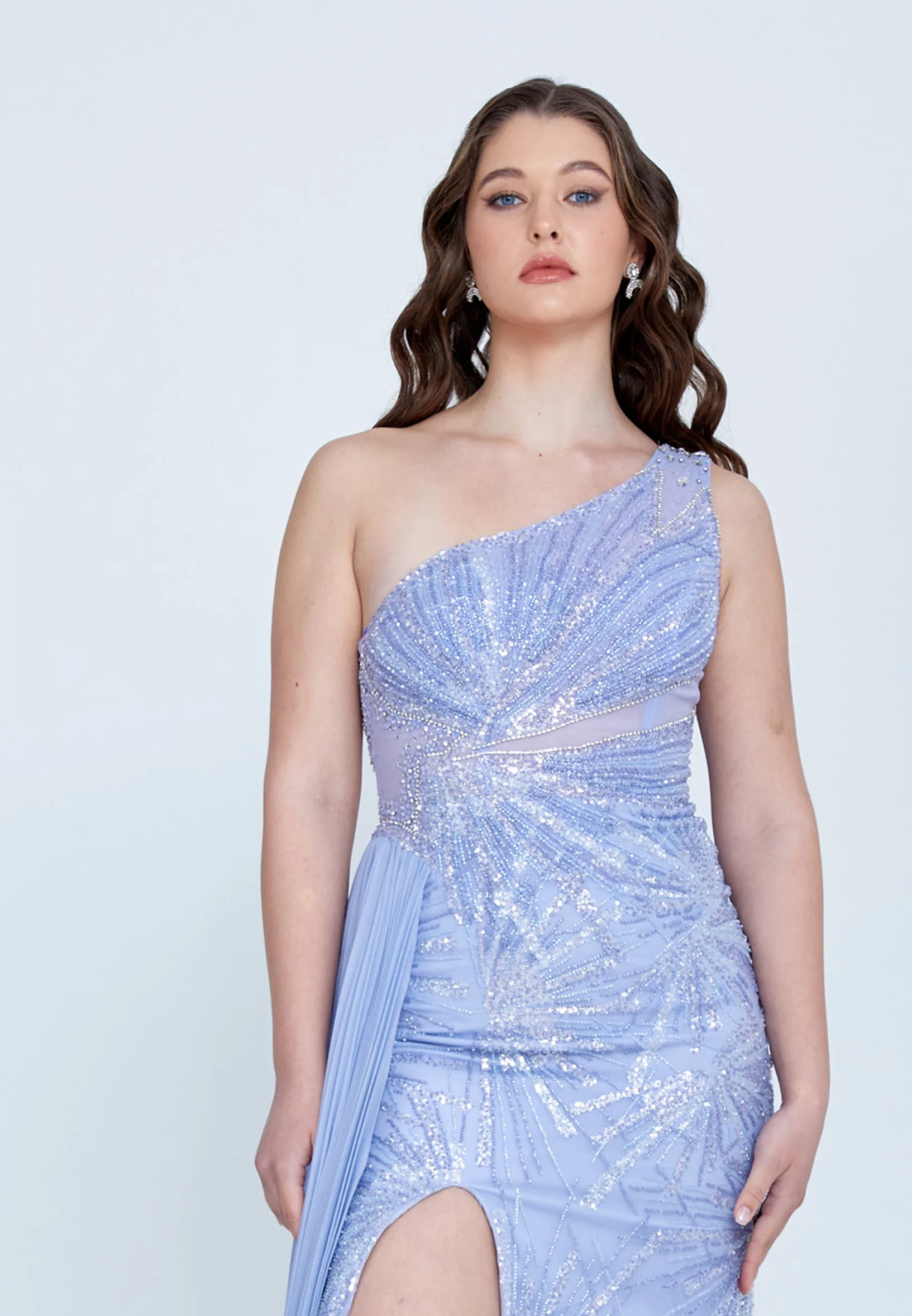 One Shoulder Maxi Tulle Mermaid Regular Wedding Guest Dress mti030106 - Image 8