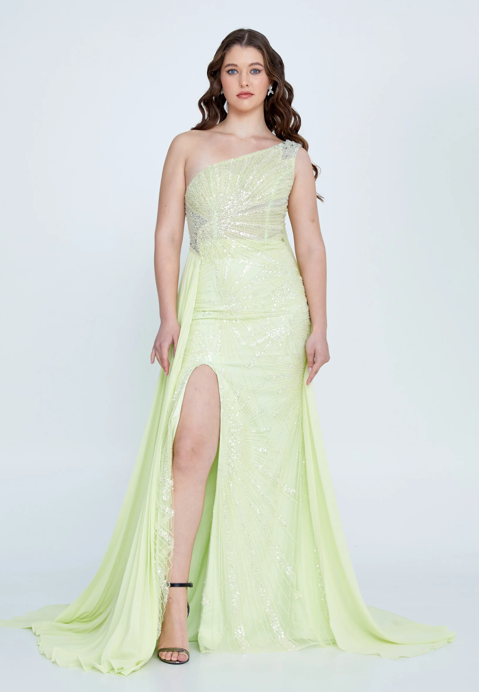 One Shoulder Maxi Tulle Mermaid Regular Wedding Guest Dress mti030106 - Image 9