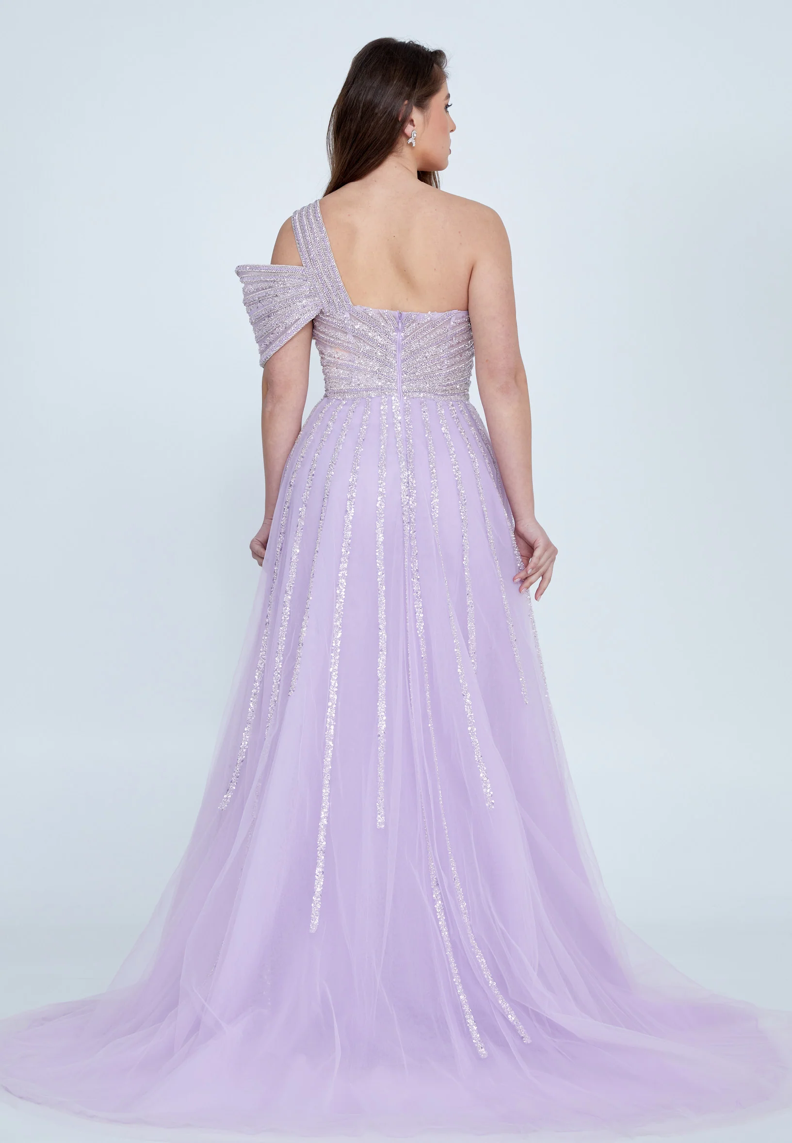 One Shoulder Maxi Tulle Mermaid Regular Wedding Guest Dress mti030107 - Image 10
