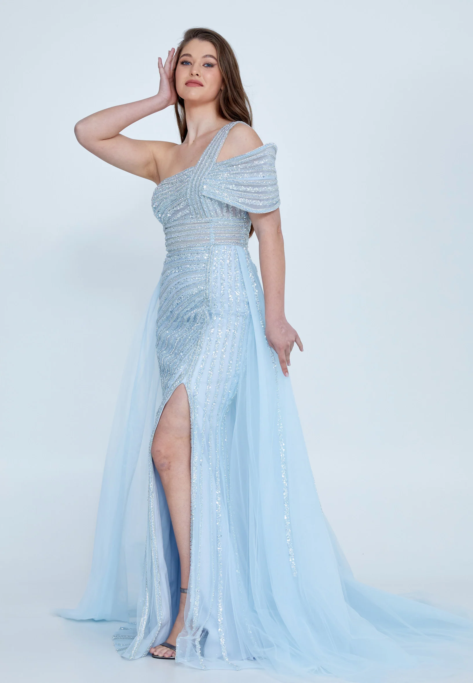 One Shoulder Maxi Tulle Mermaid Regular Wedding Guest Dress mti030107 - Image 3
