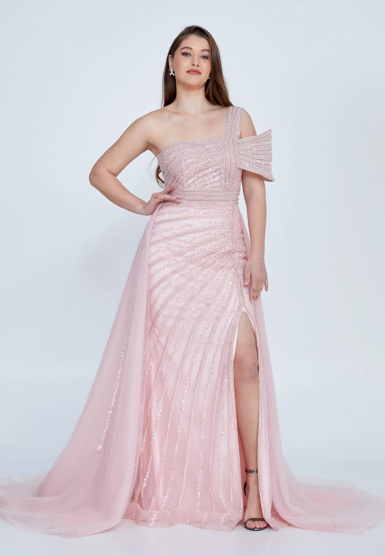 One Shoulder Maxi Tulle Mermaid Regular Wedding Guest Dress mti030107 - Image 5