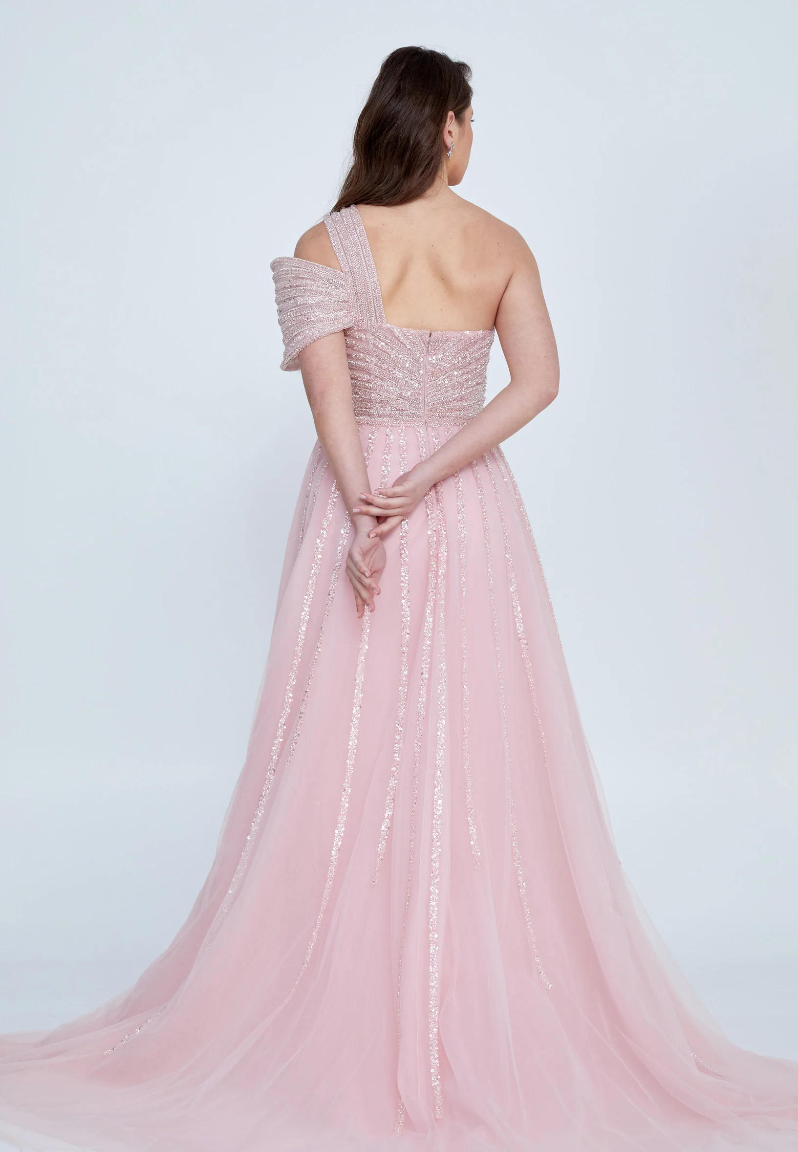 One Shoulder Maxi Tulle Mermaid Regular Wedding Guest Dress mti030107 - Image 6