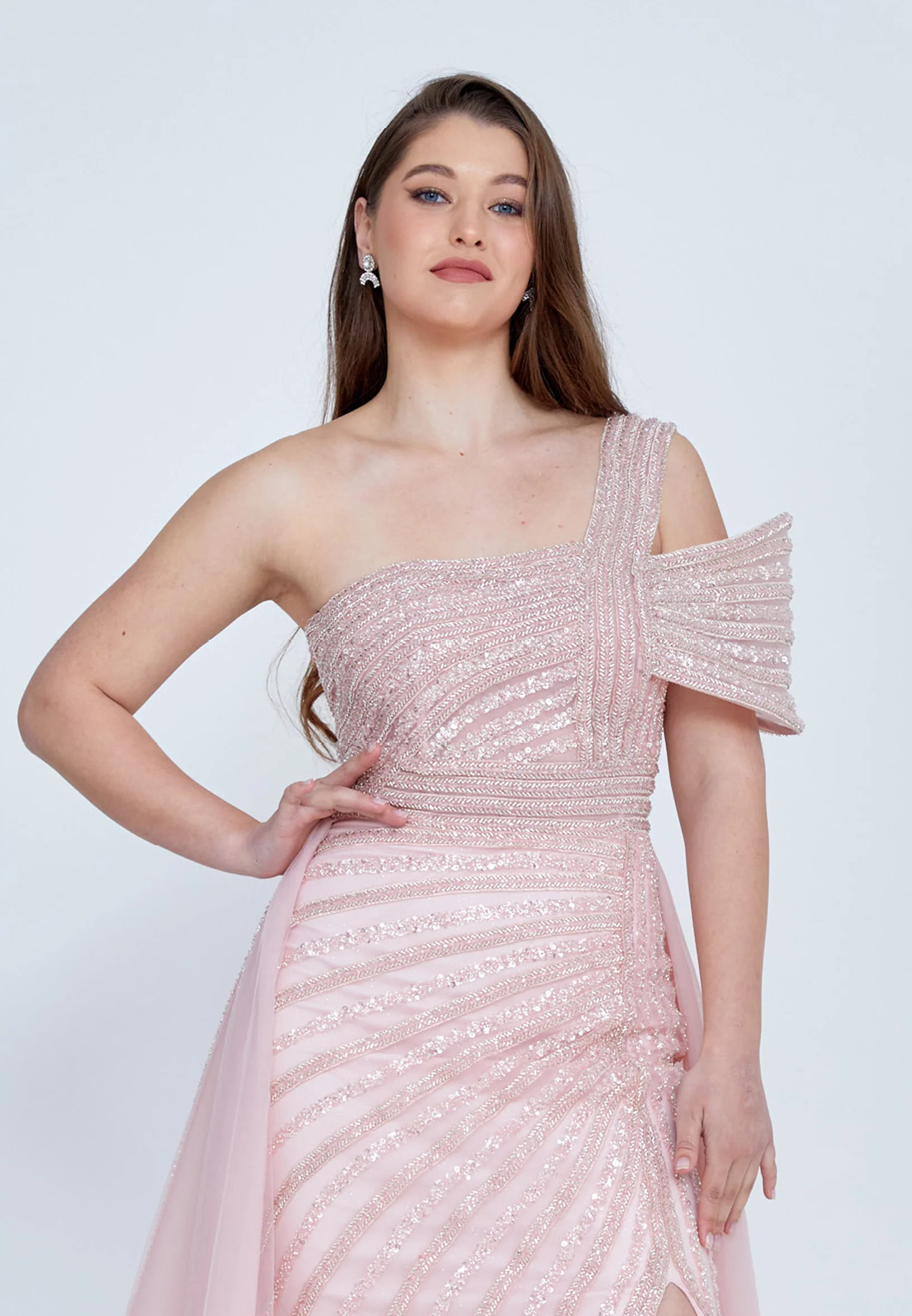 One Shoulder Maxi Tulle Mermaid Regular Wedding Guest Dress mti030107 - Image 8