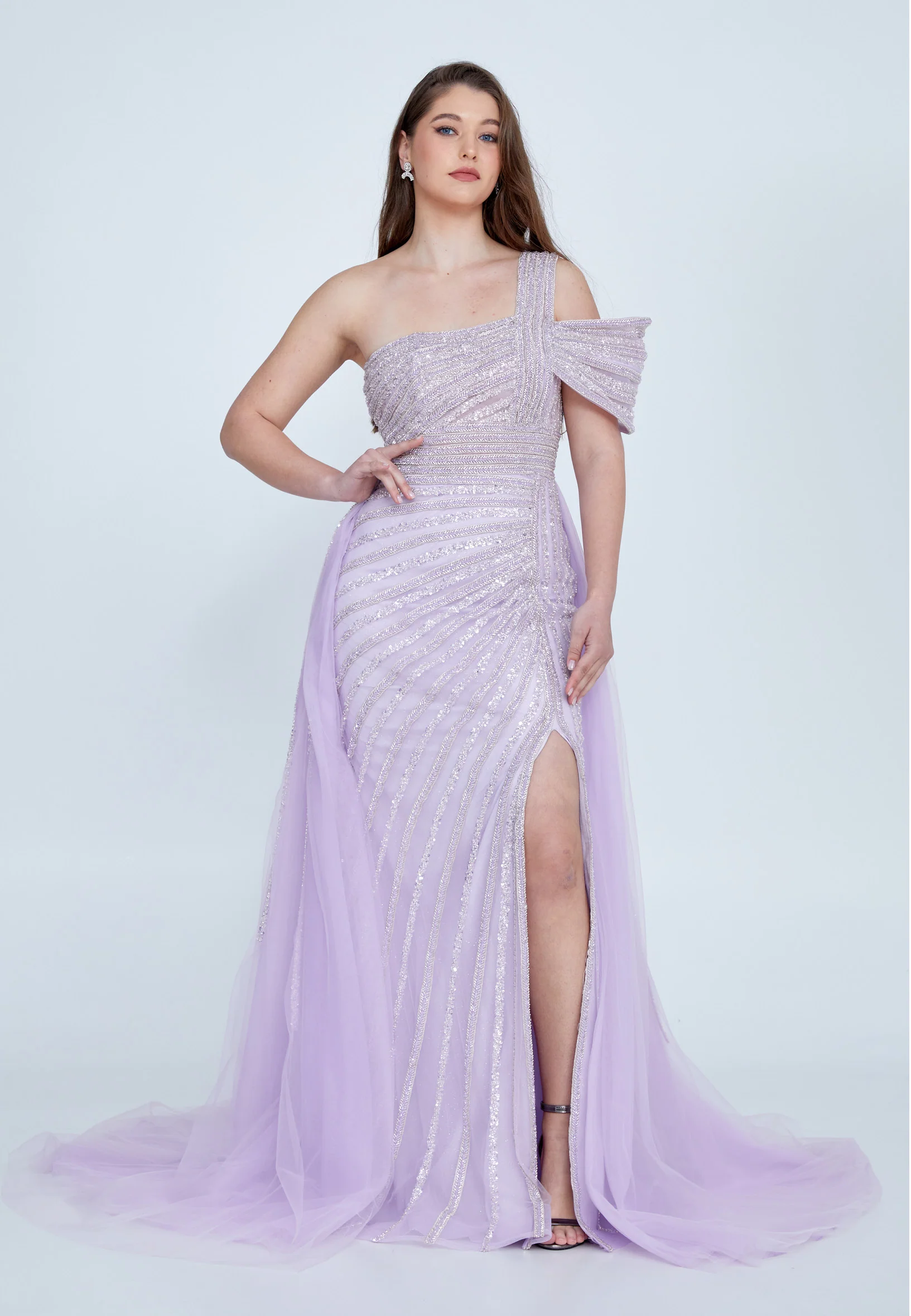 One Shoulder Maxi Tulle Mermaid Regular Wedding Guest Dress mti030107 - Image 9