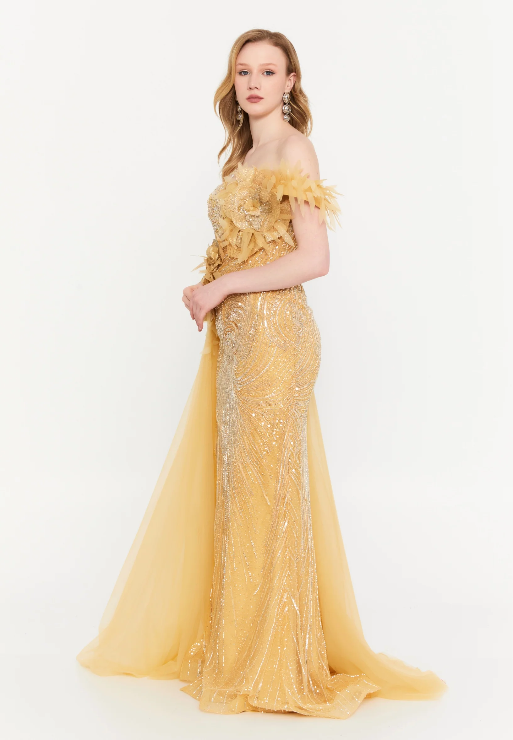 One Shoulder Maxi Tulle Mermaid Regular Wedding Guest Dress mti030118 - Image 3