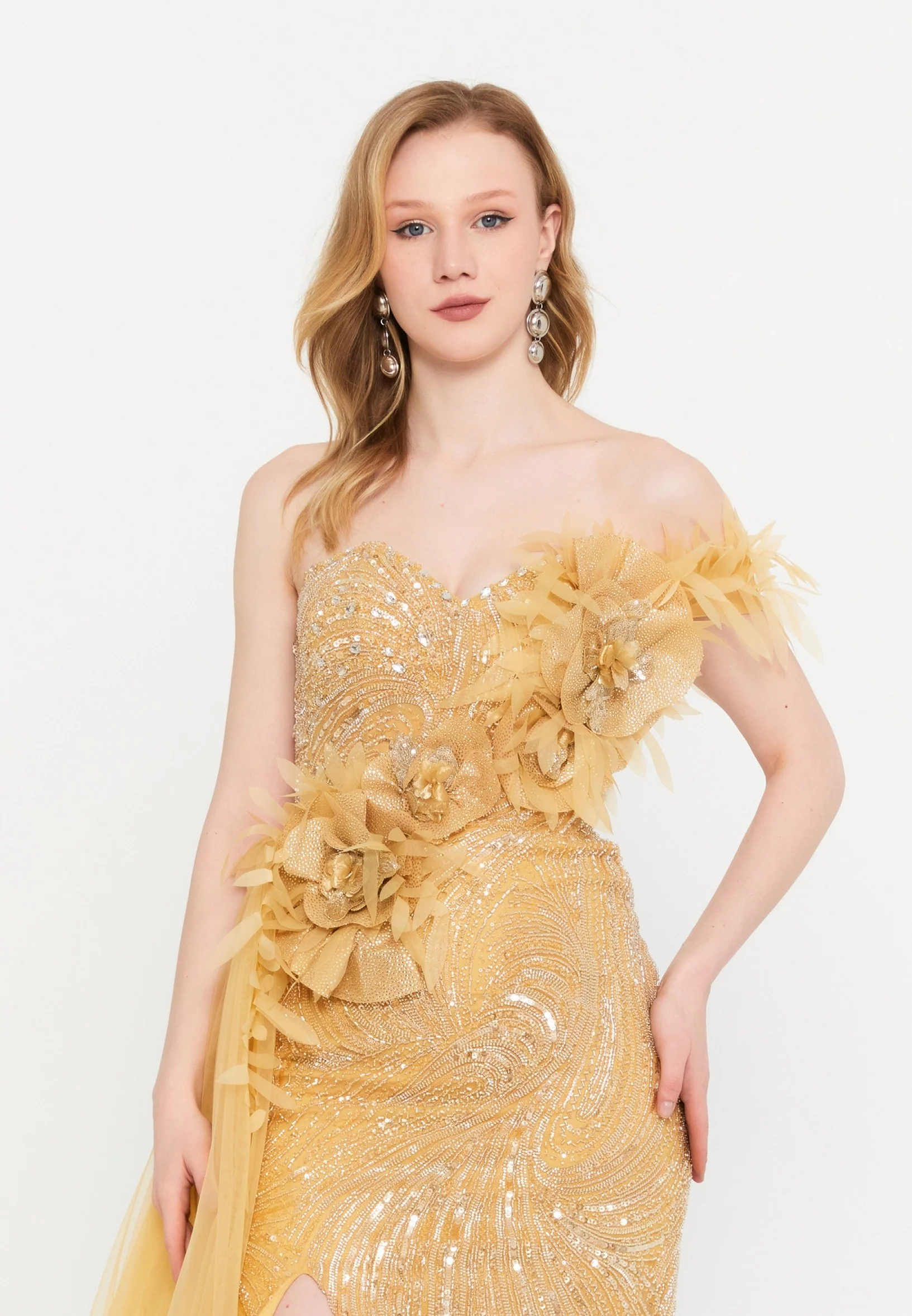 One Shoulder Maxi Tulle Mermaid Regular Wedding Guest Dress mti030118 - Image 4