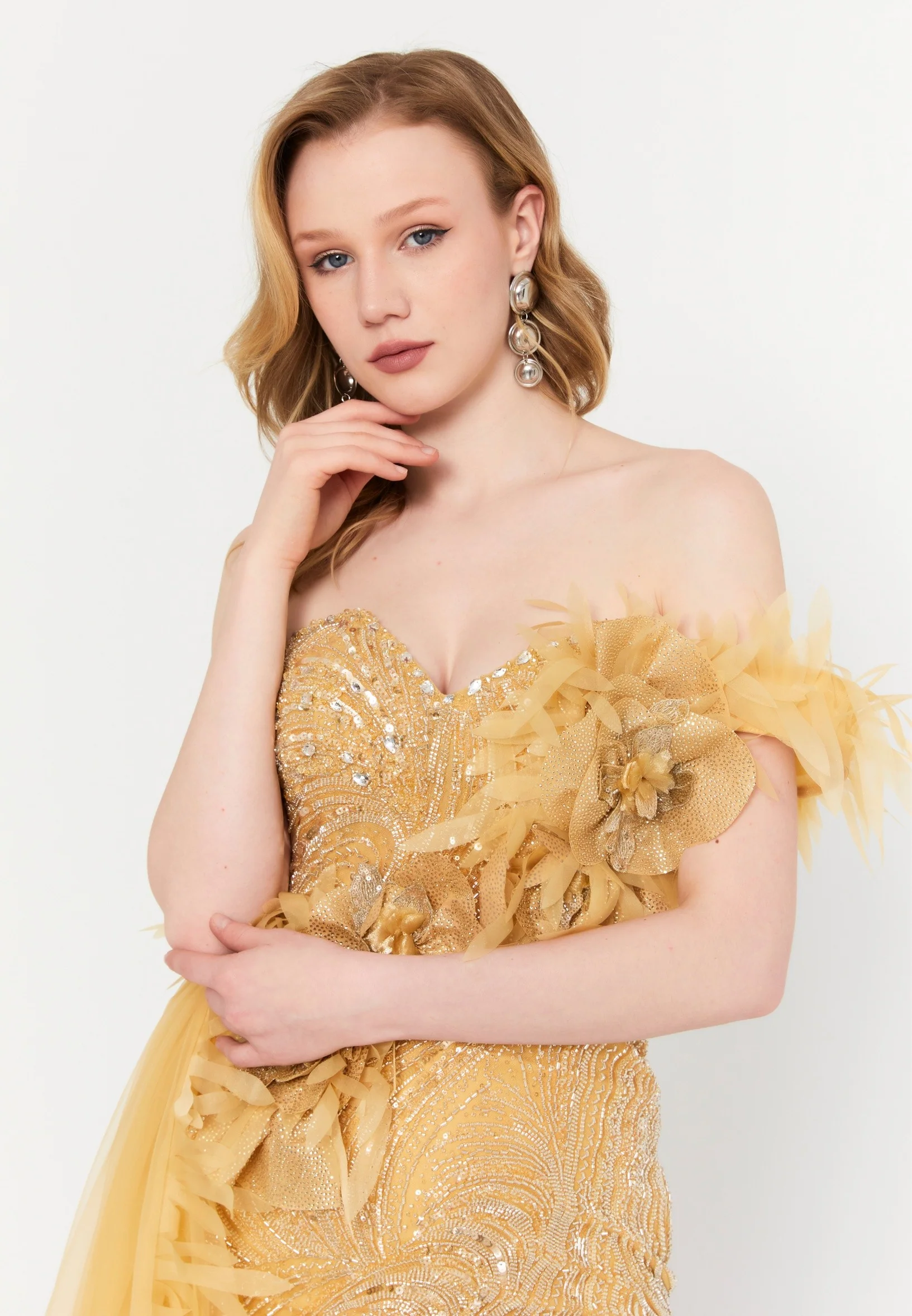 One Shoulder Maxi Tulle Mermaid Regular Wedding Guest Dress mti030118 - Image 5