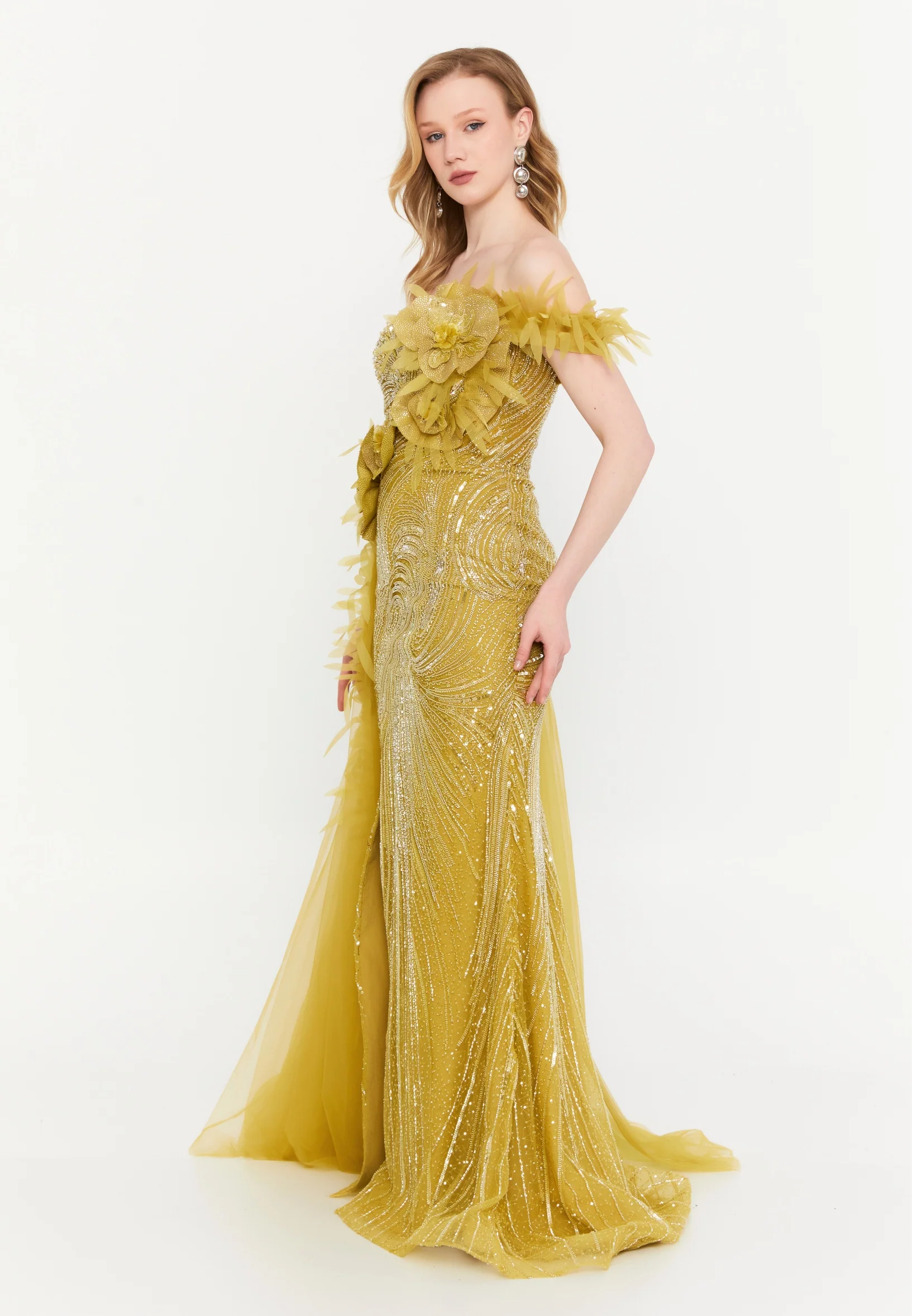 One Shoulder Maxi Tulle Mermaid Regular Wedding Guest Dress mti030118 - Image 8