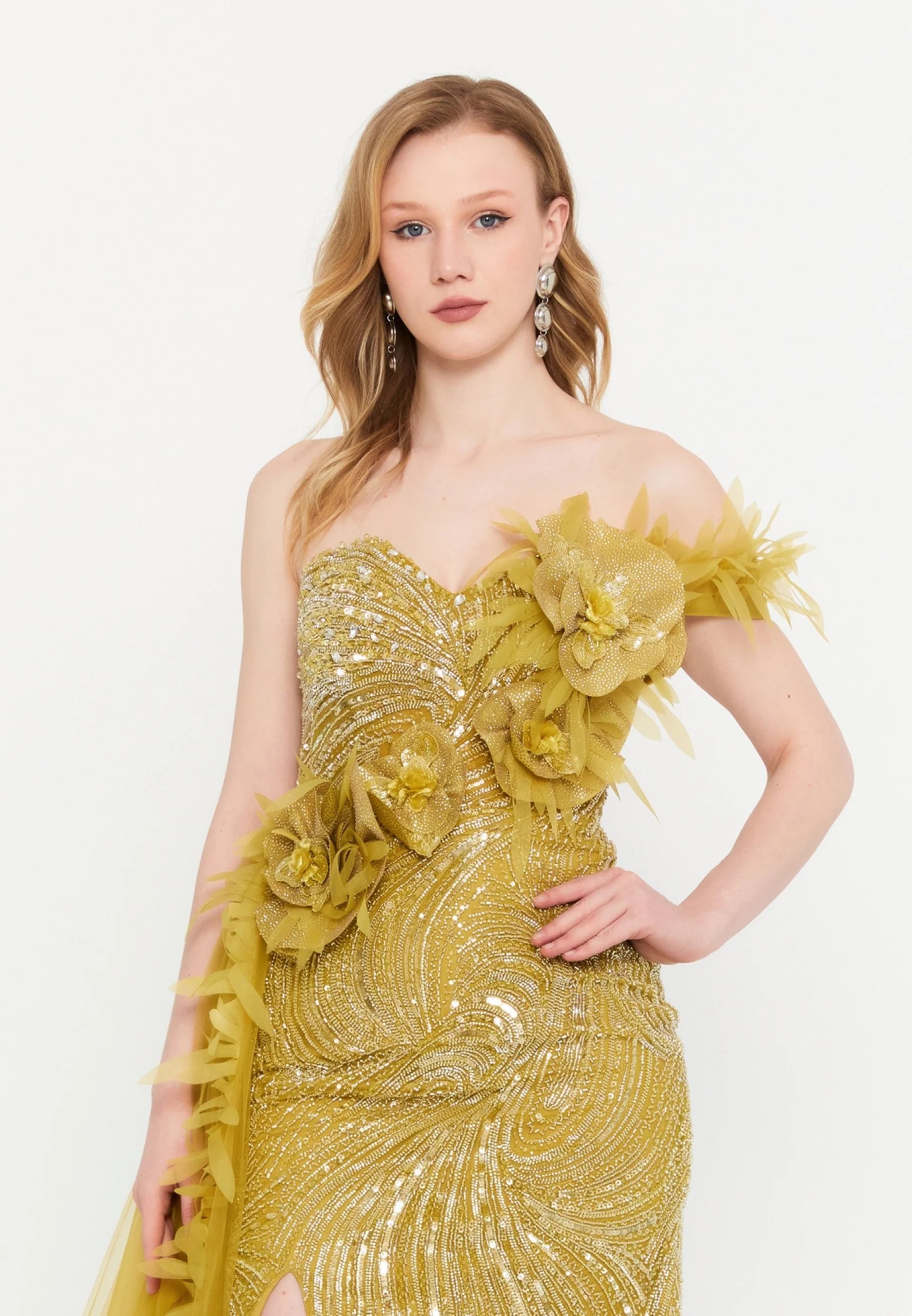 One Shoulder Maxi Tulle Mermaid Regular Wedding Guest Dress mti030118 - Image 9