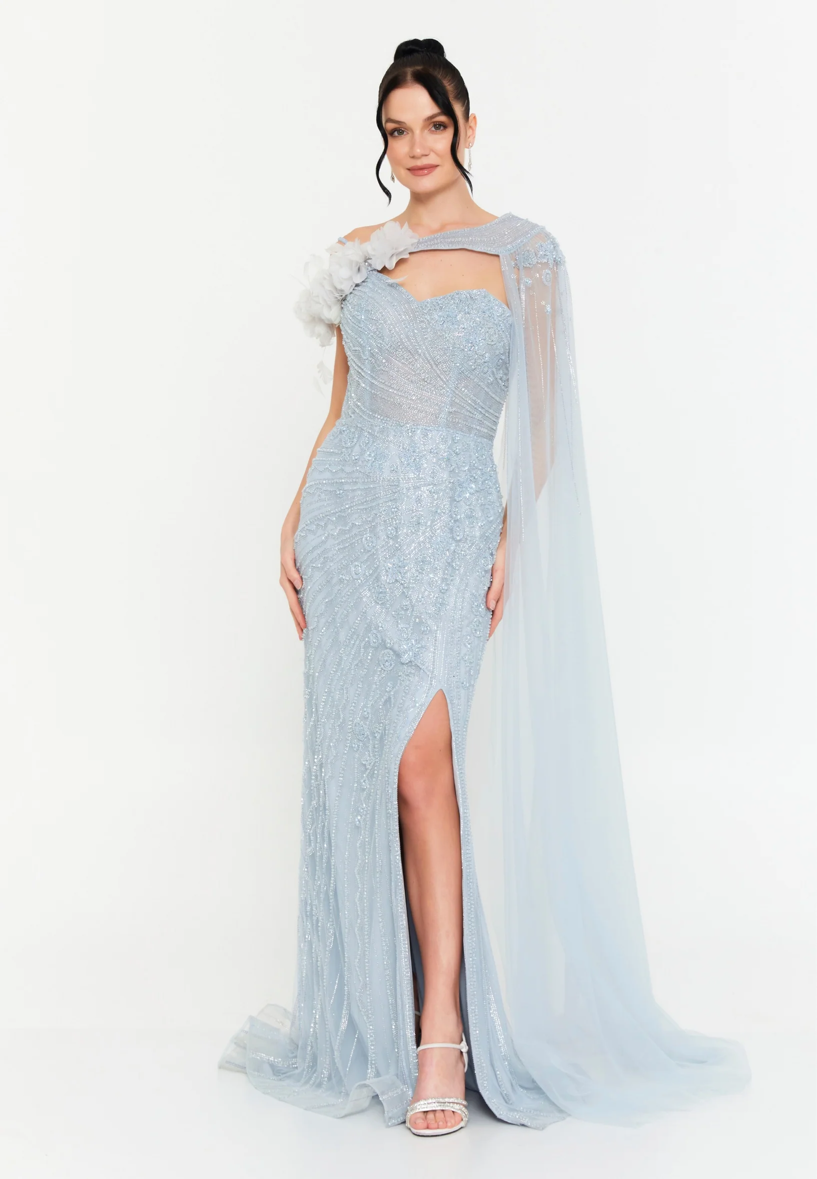 One Shoulder Maxi Tulle Mermaid Regular Wedding Guest Dress mti030121