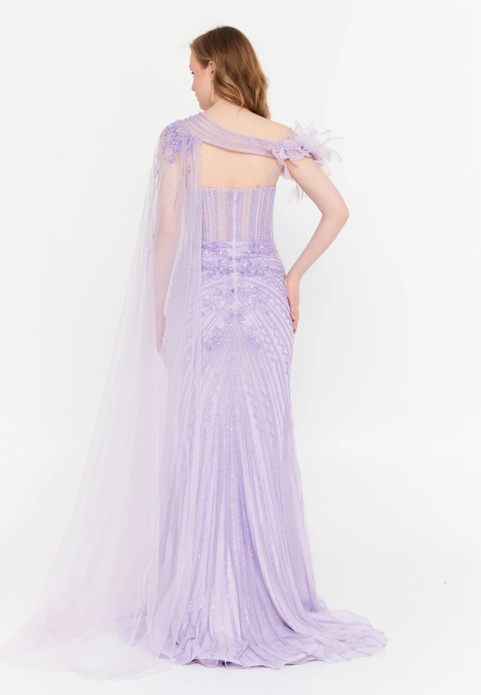 One Shoulder Maxi Tulle Mermaid Regular Wedding Guest Dress mti030121 - Image 10