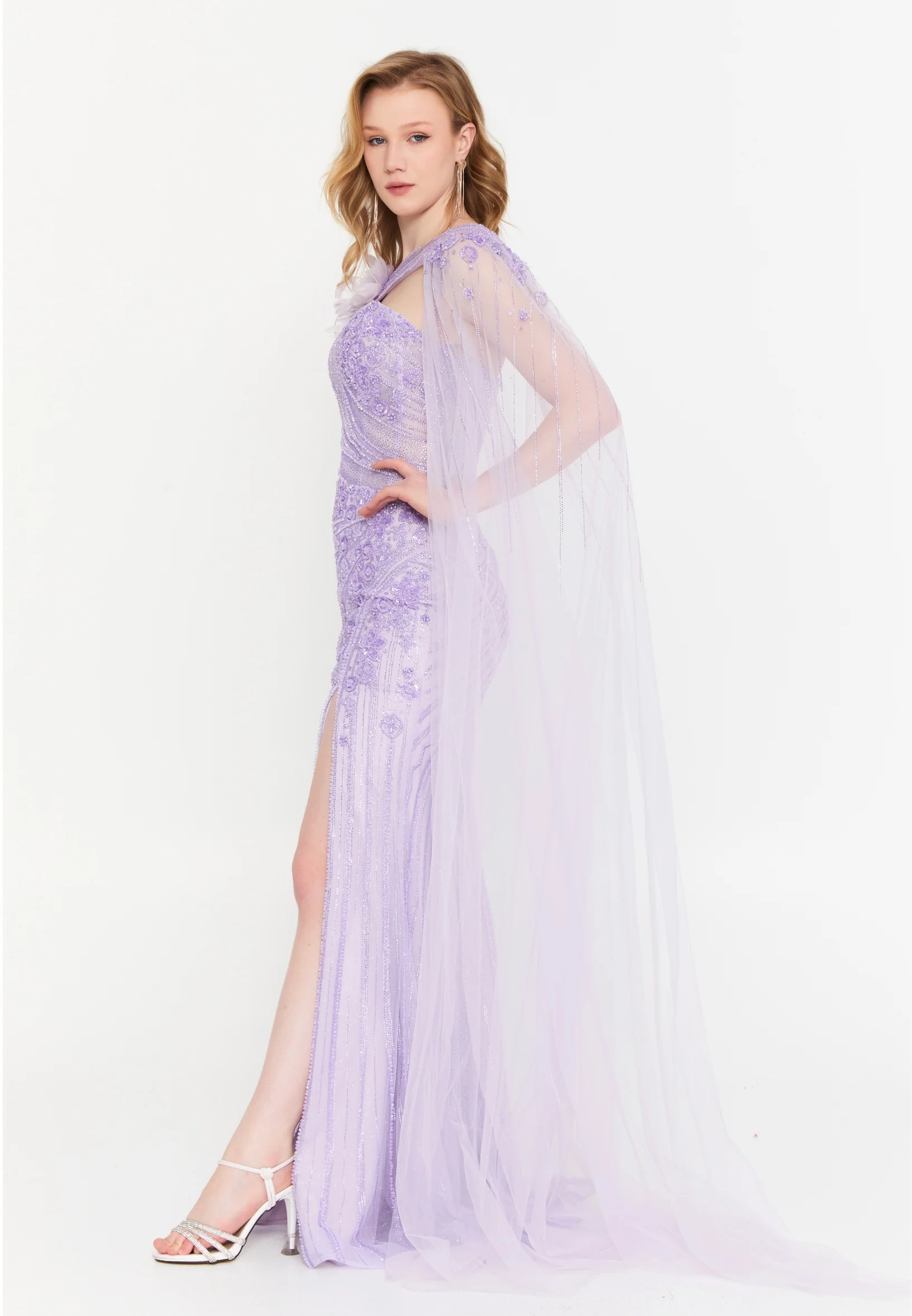 One Shoulder Maxi Tulle Mermaid Regular Wedding Guest Dress mti030121 - Image 11