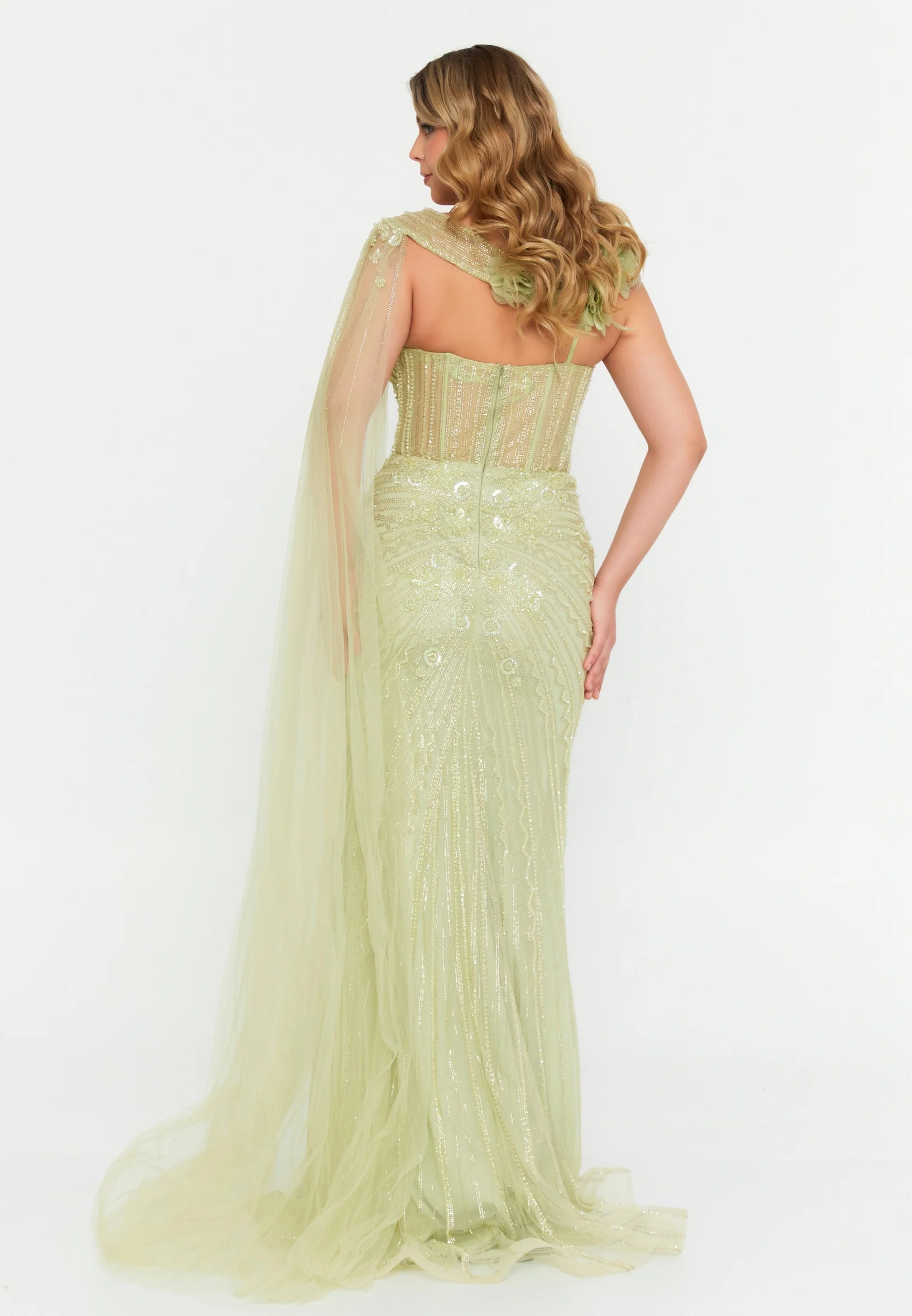 One Shoulder Maxi Tulle Mermaid Regular Wedding Guest Dress mti030121 - Image 6
