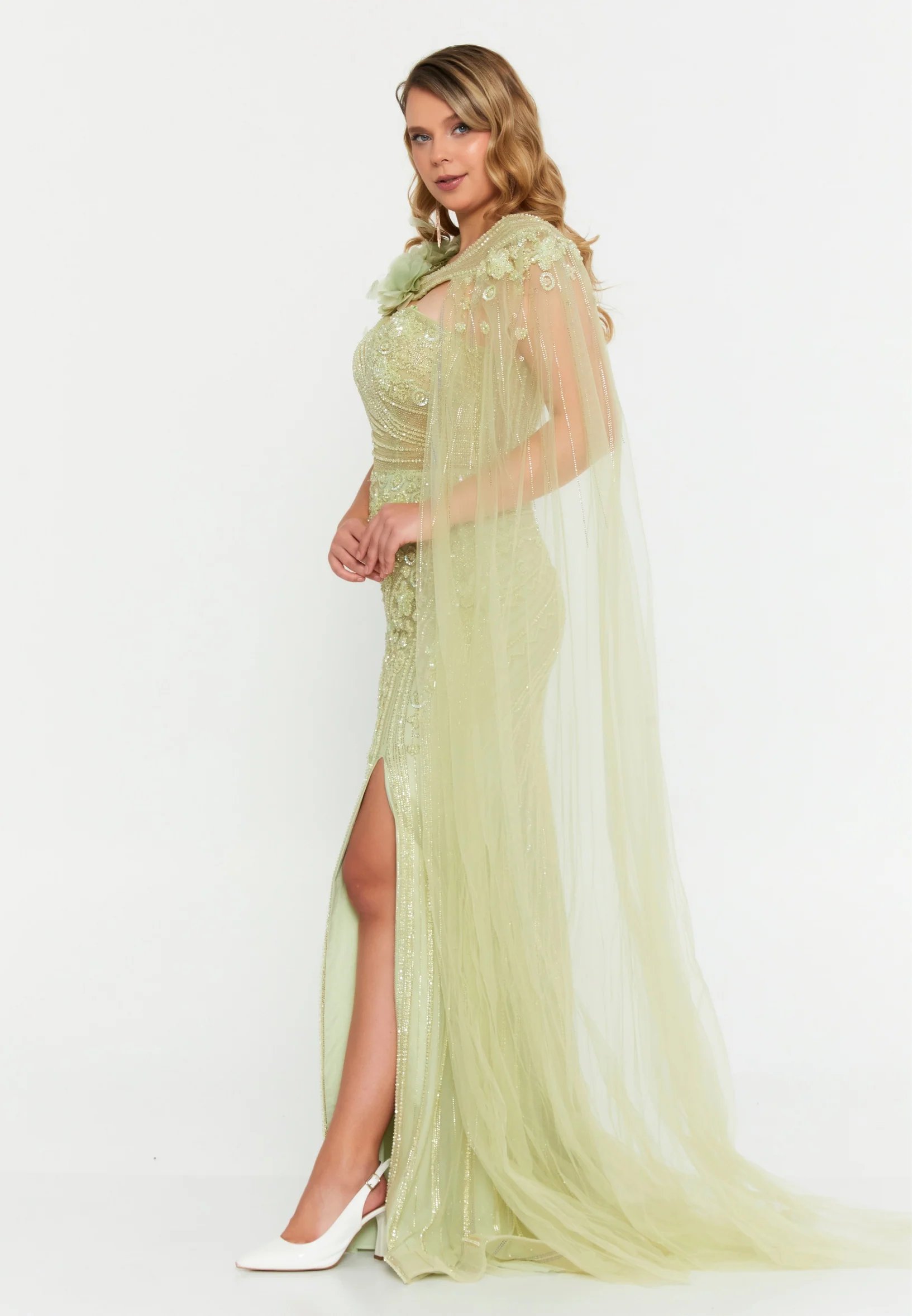 One Shoulder Maxi Tulle Mermaid Regular Wedding Guest Dress mti030121 - Image 7
