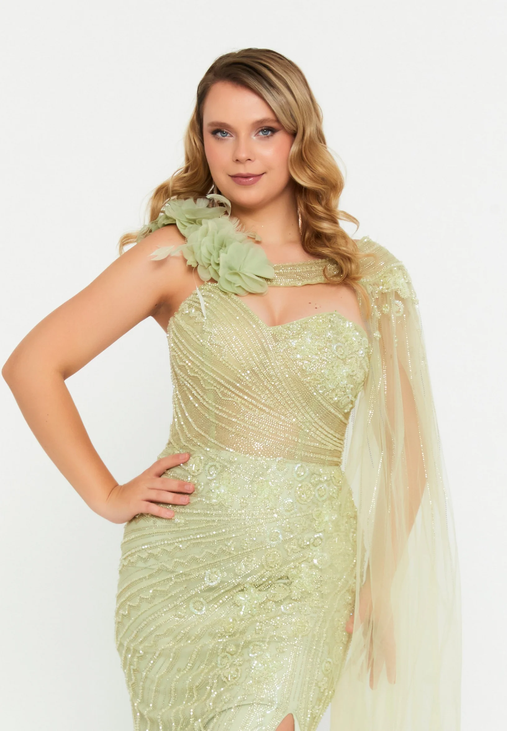 One Shoulder Maxi Tulle Mermaid Regular Wedding Guest Dress mti030121 - Image 8