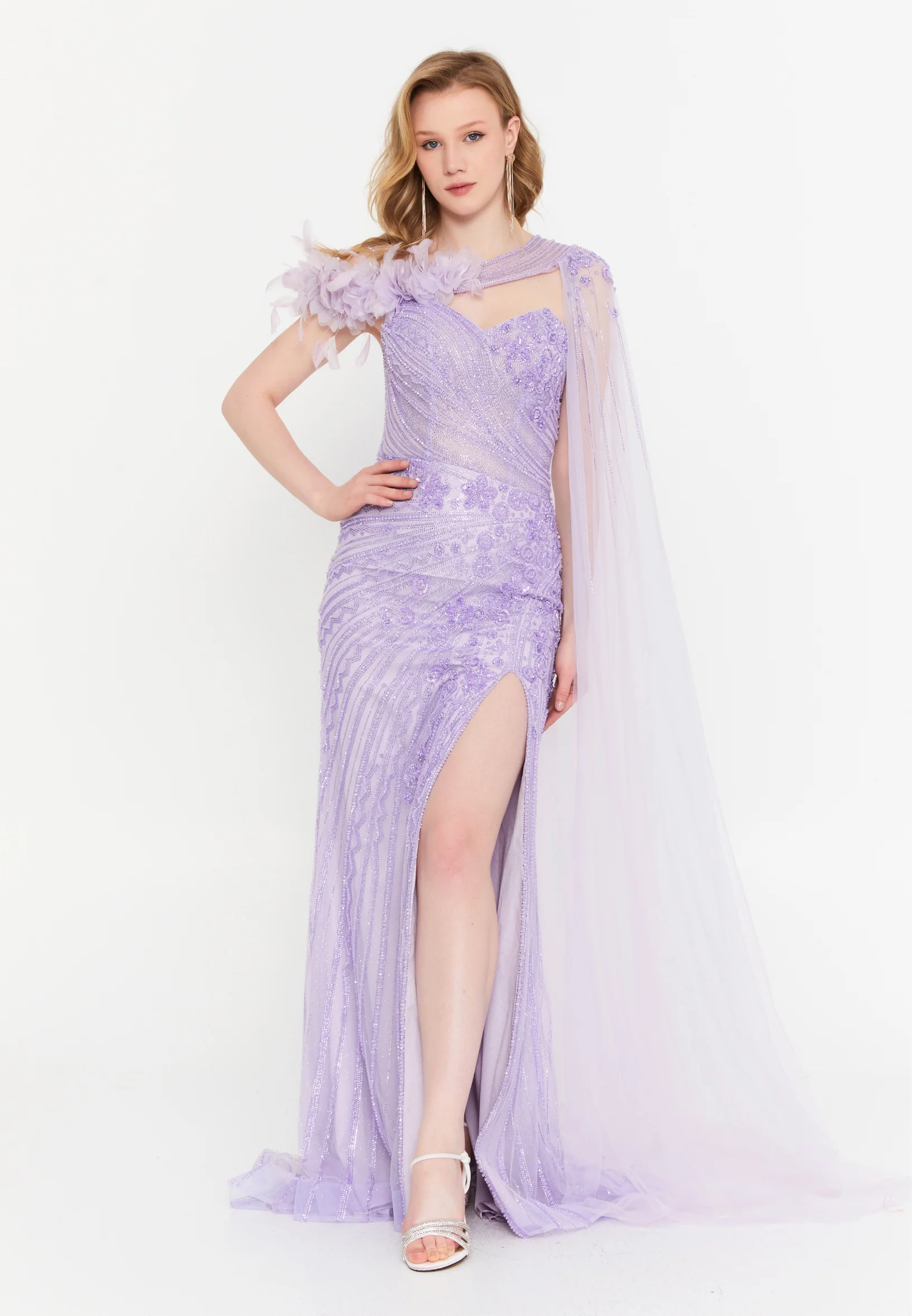 One Shoulder Maxi Tulle Mermaid Regular Wedding Guest Dress mti030121 - Image 9