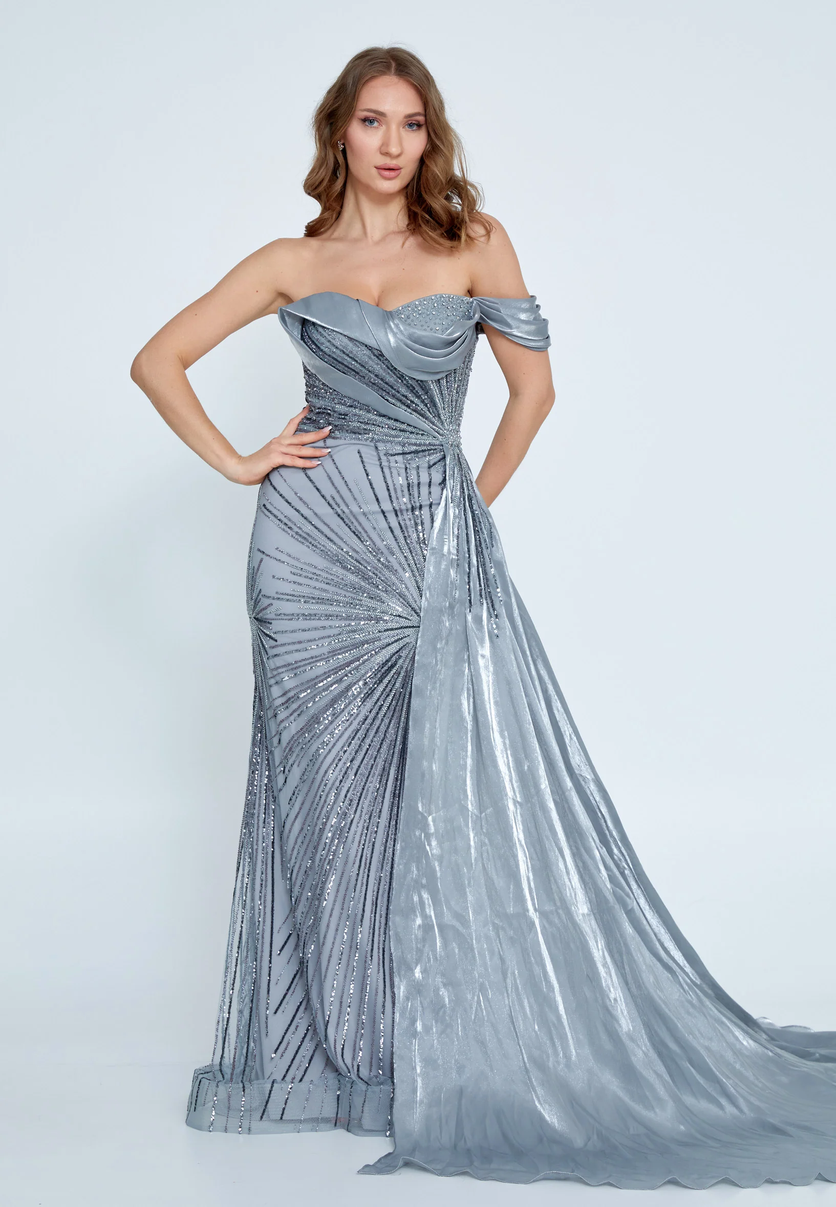 One Shoulder Maxi Tulle Mermaid Regular Wedding Guest Dress mti0604