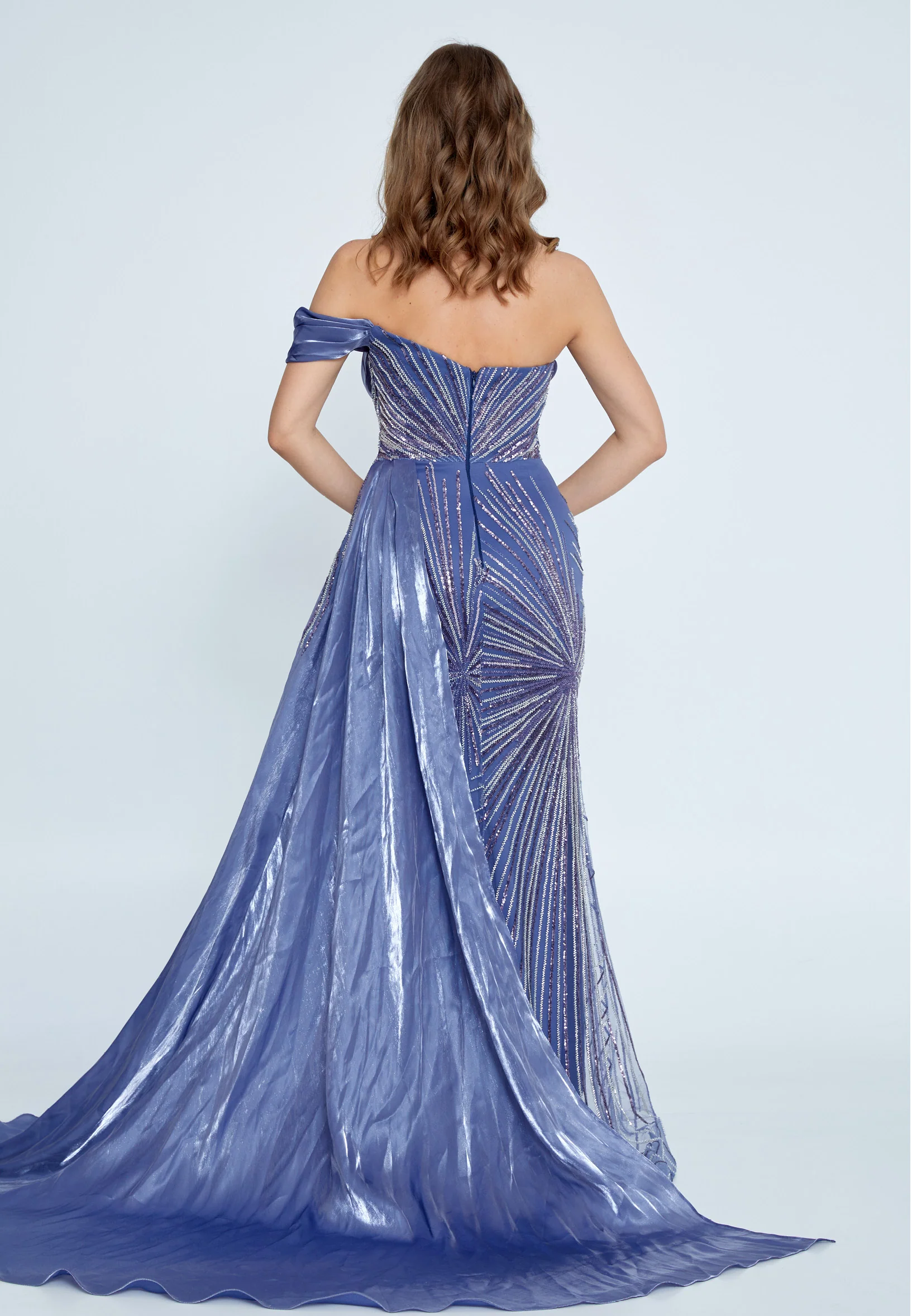 One Shoulder Maxi Tulle Mermaid Regular Wedding Guest Dress mti0604 - Image 6