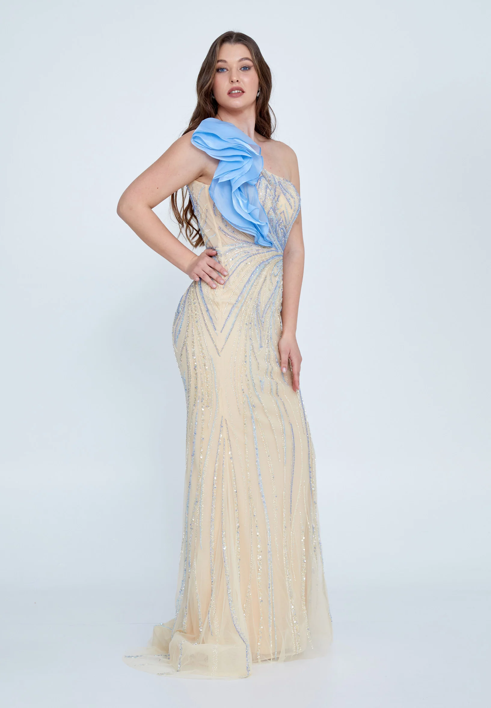 One Shoulder Maxi Tulle Mermaid Regular Wedding Guest Dress mti0707 - Image 3