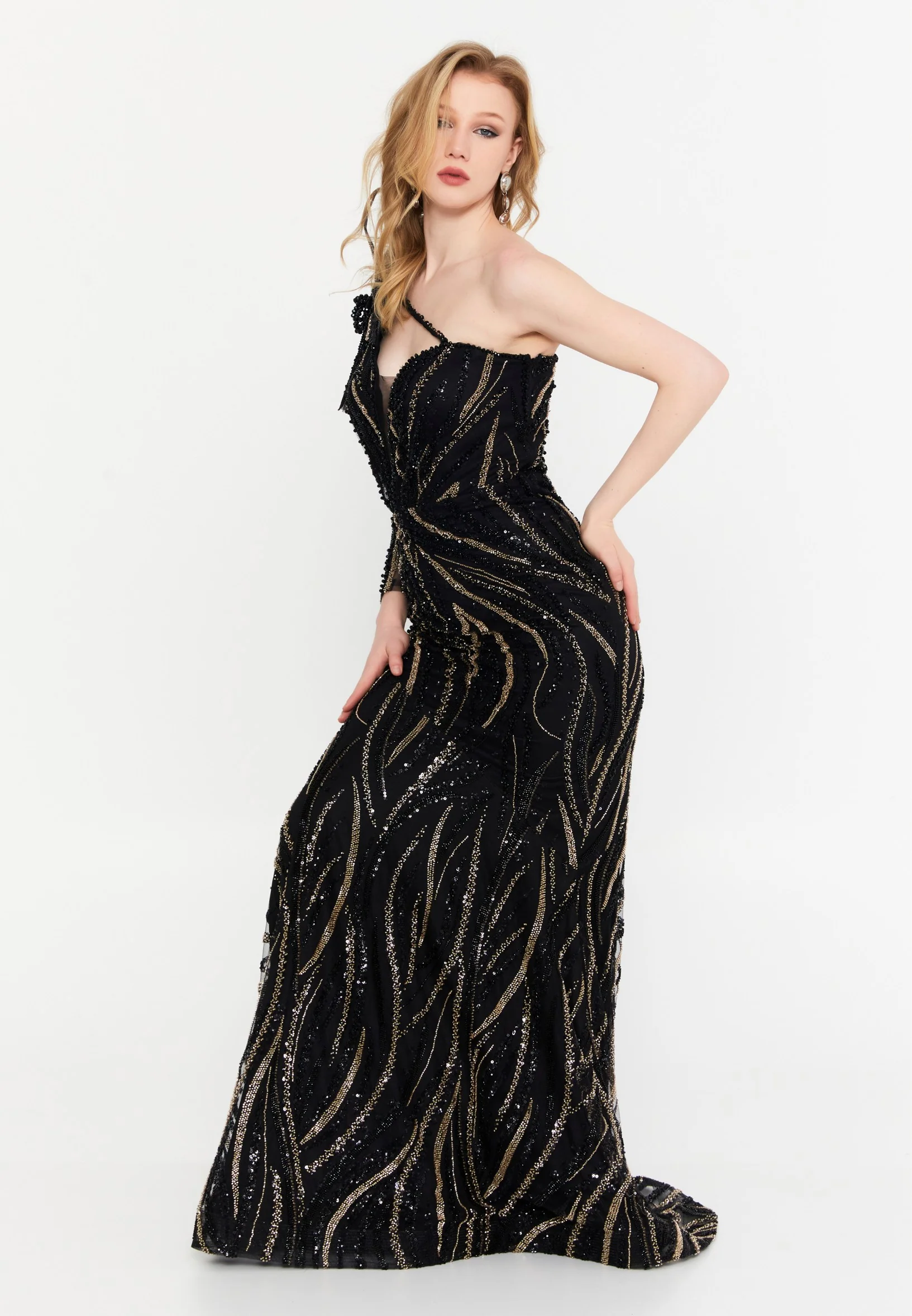One Shoulder Maxi Tulle Mermaid Regular Wedding Guest Dress mtr88227 - Image 10