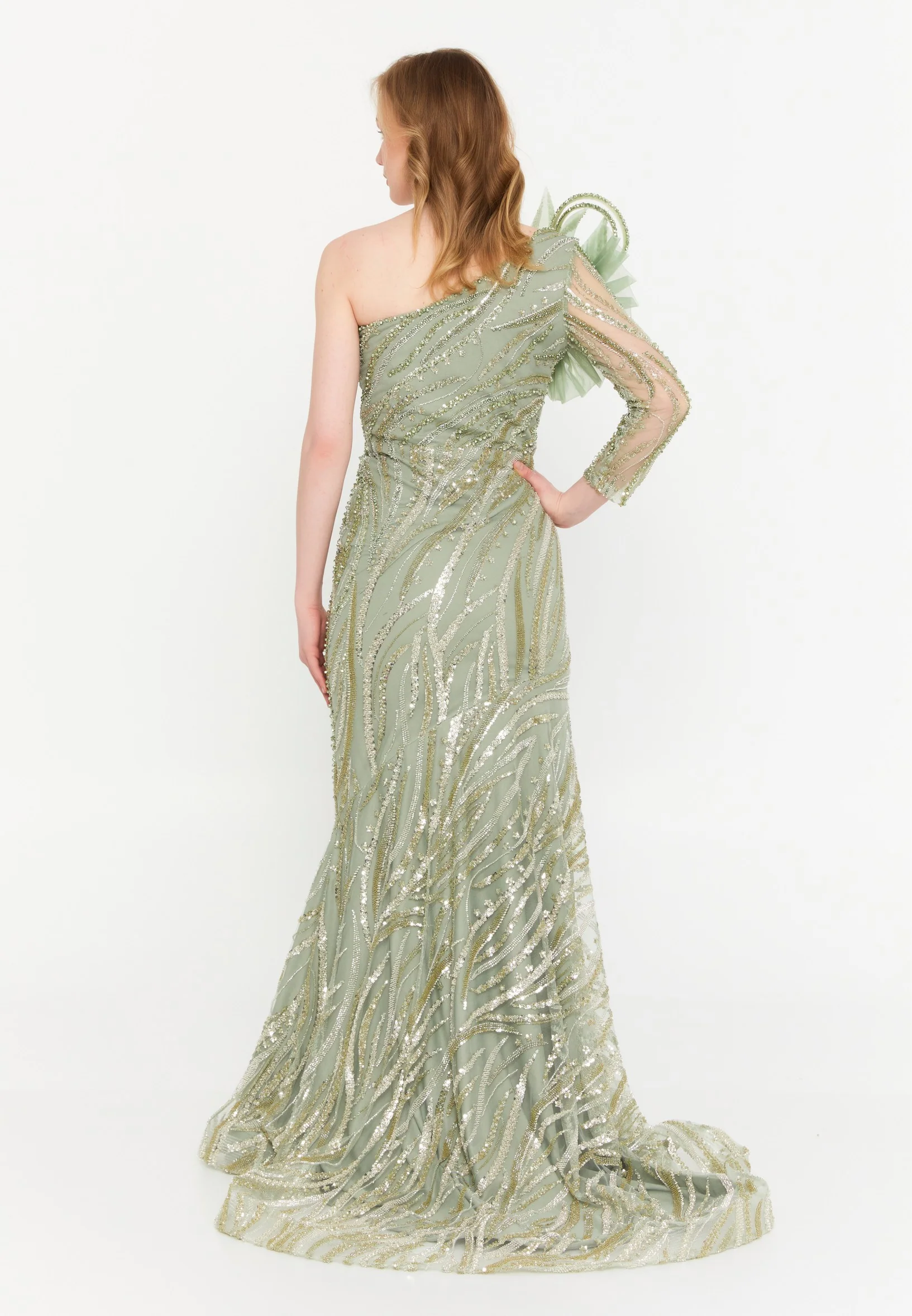 One Shoulder Maxi Tulle Mermaid Regular Wedding Guest Dress mtr88227 - Image 12